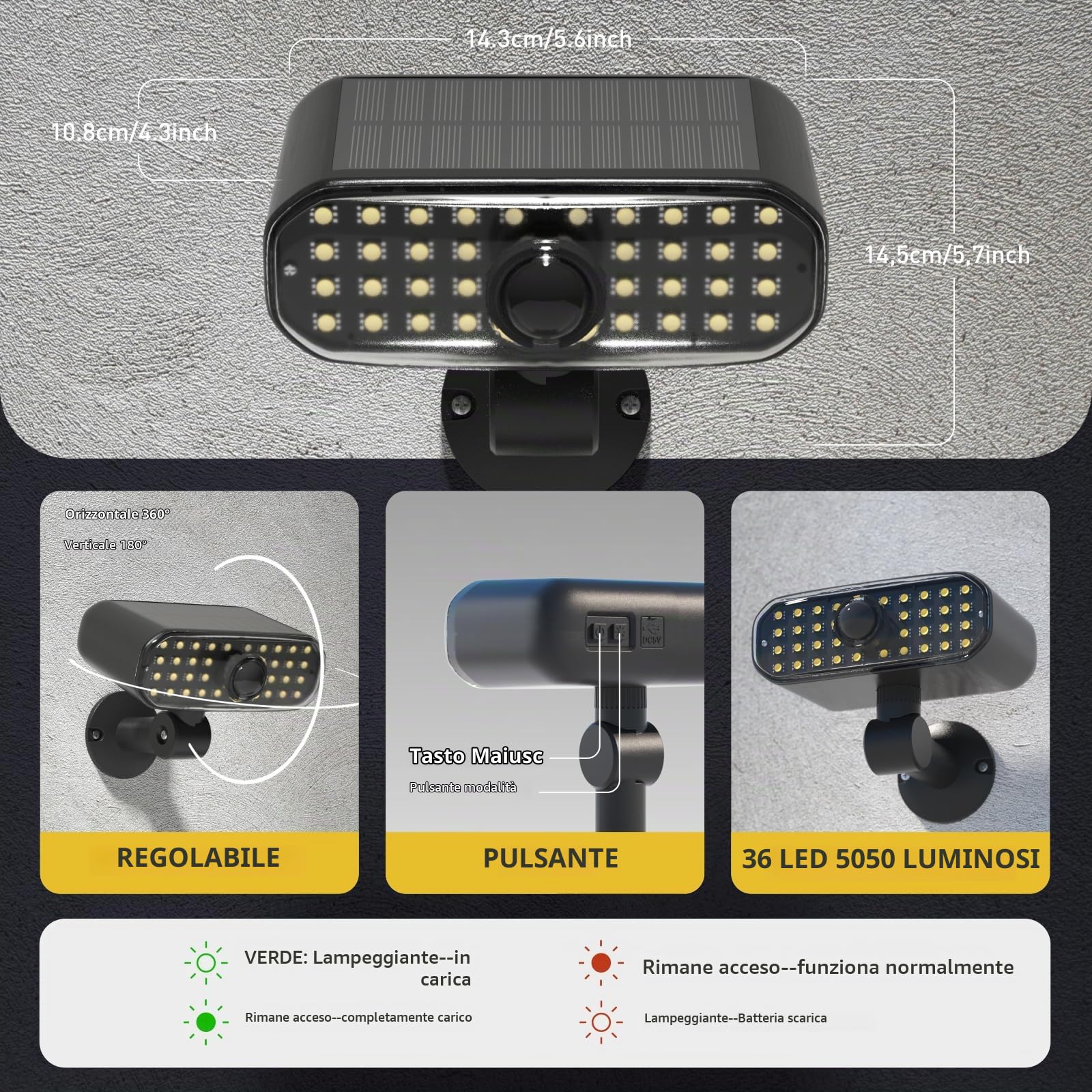 Lixada 2 Unità di Lampade Solari Esterne a Parete, con Detector di Movimento, Lampade Esterne LED Impermeabili IP65, Lampade di Sicurezza Solari con 3 Modalità, Adatte ai Giardini