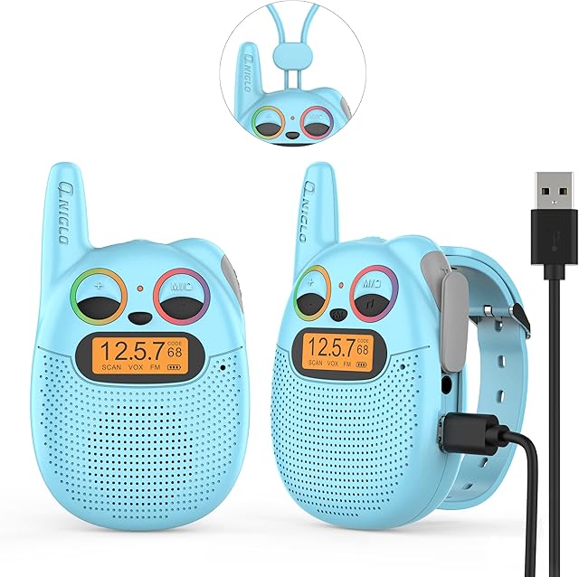 Qniglo Walkie Talkies for Kids Rechargeable 2 Pack,Christmas Birthday Gifts Toys for Age 3-12 Boys Girls, Long Range Kids Walkie-Talkie with FM Radio for Family Kids Adventure Camping Hiking Spy Games