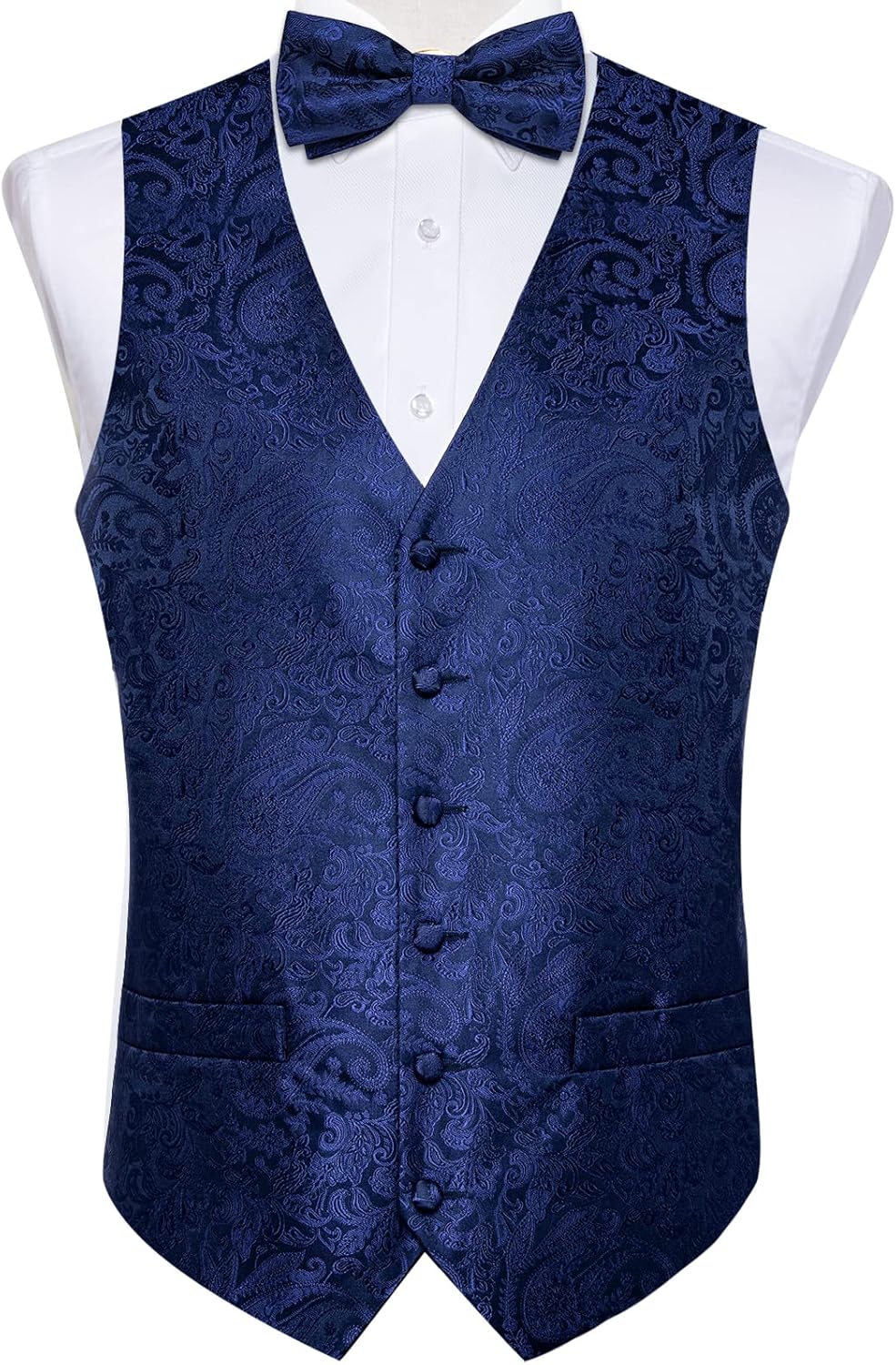 DiBanGu Mens Formal Dress Vest Paisley Jacquard Silk Suit Waistcoat Necktie Bow Tie Set Wedding Party Tuxedo 5PCS - Image 3