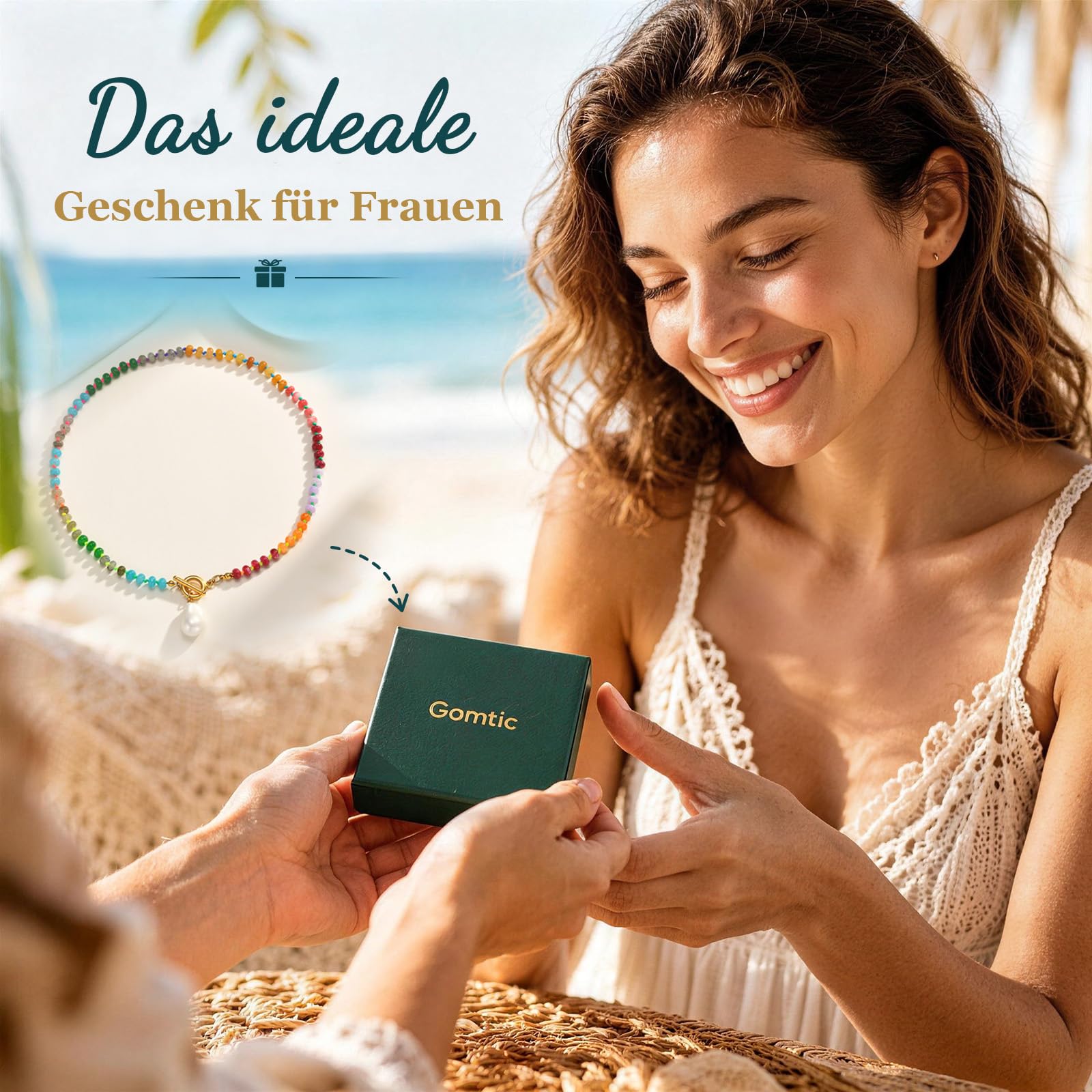 Gamtic Boho Bunte Perlenkette für Damen - Strand Sommer Halsketten für Frauen