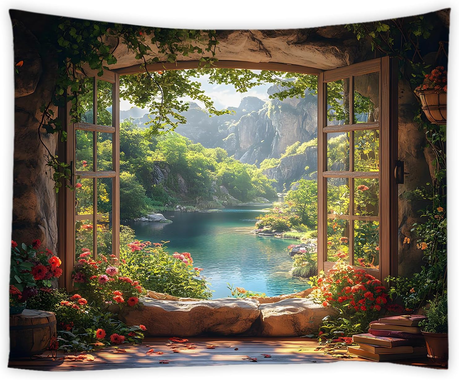 Cat Bookshelf Tapestry Fantasy Magic Library Boho Floral Plant Hippie Wall Hanging Art Decor for Bedroom,Living Room,Dorm