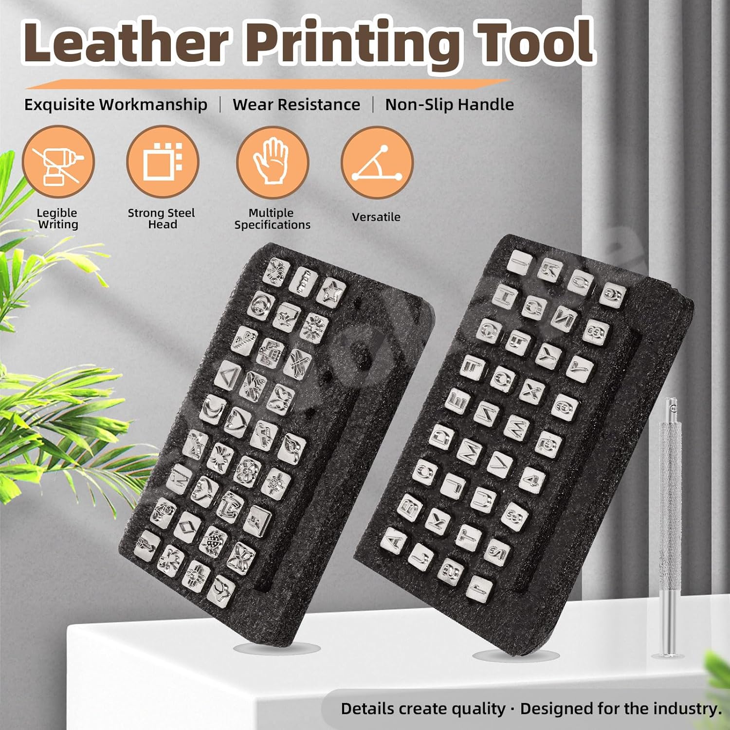 Wokape 70Pcs Leather Craft Stamping Tools, Capital Letters and Patterns Stamp Set with 32Pcs 1/4” / 6.5mm Alphabet Printings, 36Pcs 0.3"/10mm Pattern Printings, 2Pcs Leather Punch Tools for Art Craft