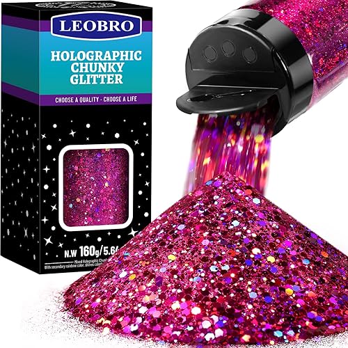 LEOBRO Purpurina roja, purpurina gruesa holográfica, 5.64 oz5.64 onzas, purpurina artesanal para resina, purpurina fina iridiscente metálica gruesa