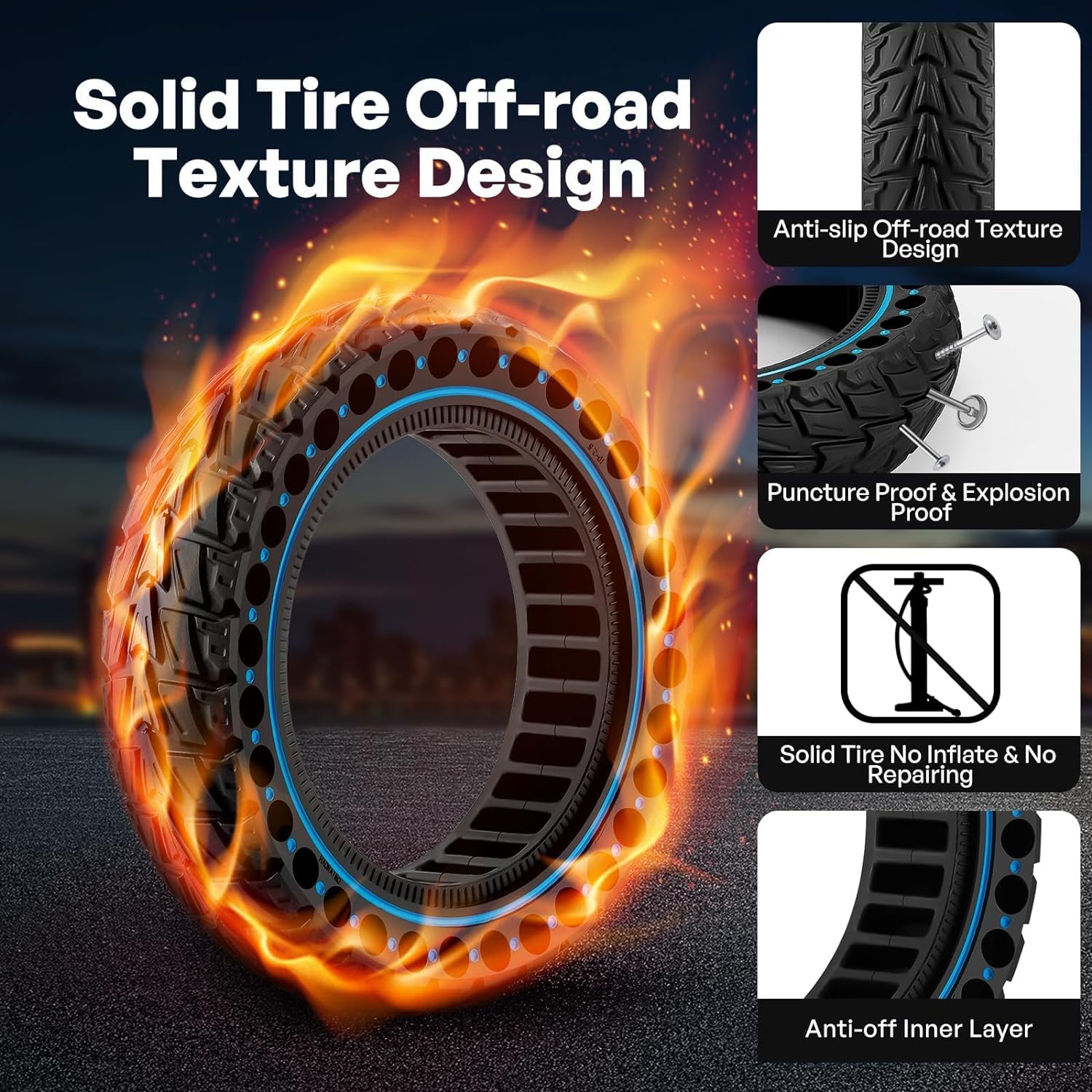 ThinkMRO 1PCS 10x2.5 inches Solid Tires for Electric Scooter, 60/70-6.5 Tire for Ninebot G30 /G30D /G30E /G30E /G30LP /G30D II /G30 Max, Tire Replacement for All 10 x 2.5'' Scooter Tires (Blue)