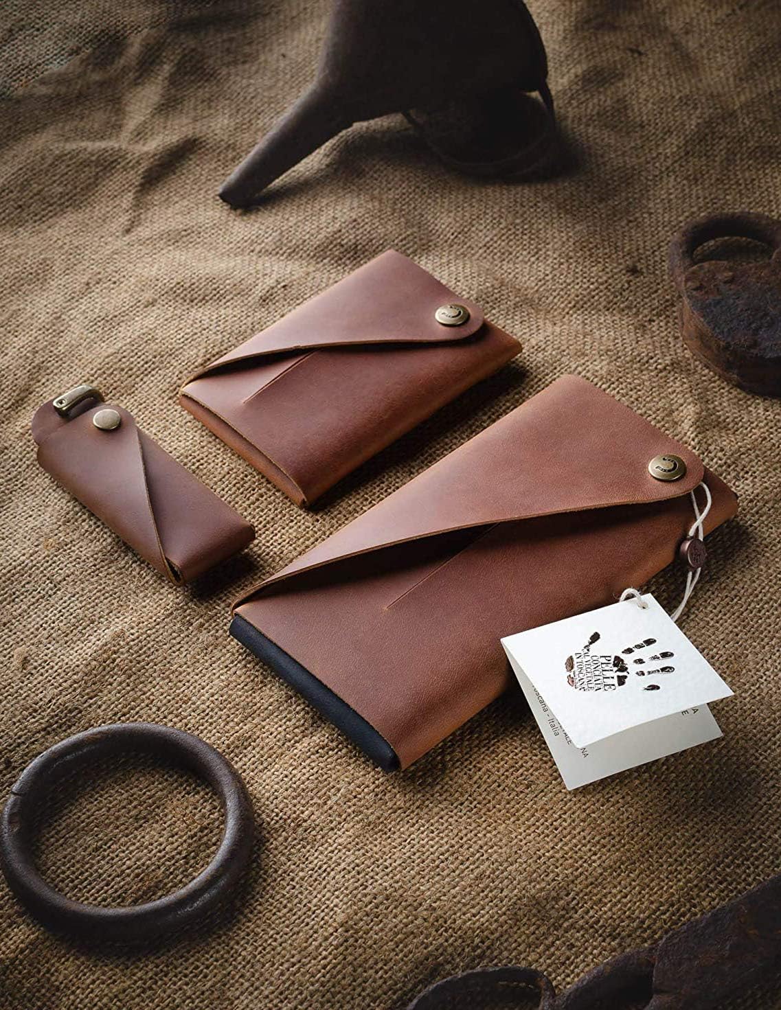 Leather Cases Set for iPhone 11, 11 Pro 11 Pro Max case, Classic Brown, Minimalist Wallet Cardholder Key Holder/Organizer Phone cover sleeve bag Italian Crazy Horse brown leather, Crazy Horse Craft