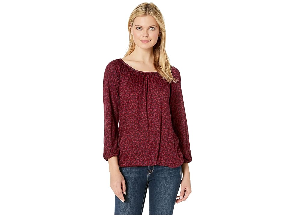

MICHAEL Michael Kors Paisley Field Peasant Top (True Navy/Scarlet) Women's Clothing, Brown