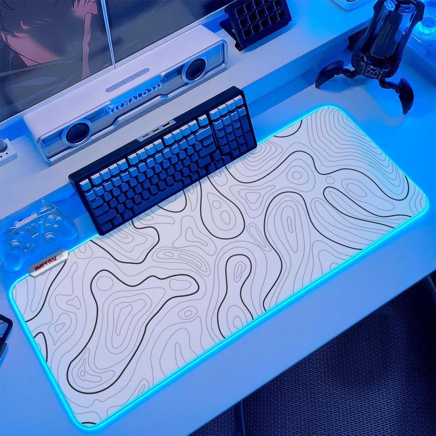JMIYAV White Topographic Mouse Pad 31.5x12 Inch RGB Gaming