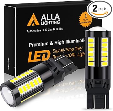 Alla Lighting 2800lm T20 Wedge 7444 7443 LED Bulbs Dual Filament, Brake Tail/DRL/Reverse/Turn Signal Lights 7444LL 7443LL 12V Xtreme Super Bright 5730 33-SMD 6000K Xenon White