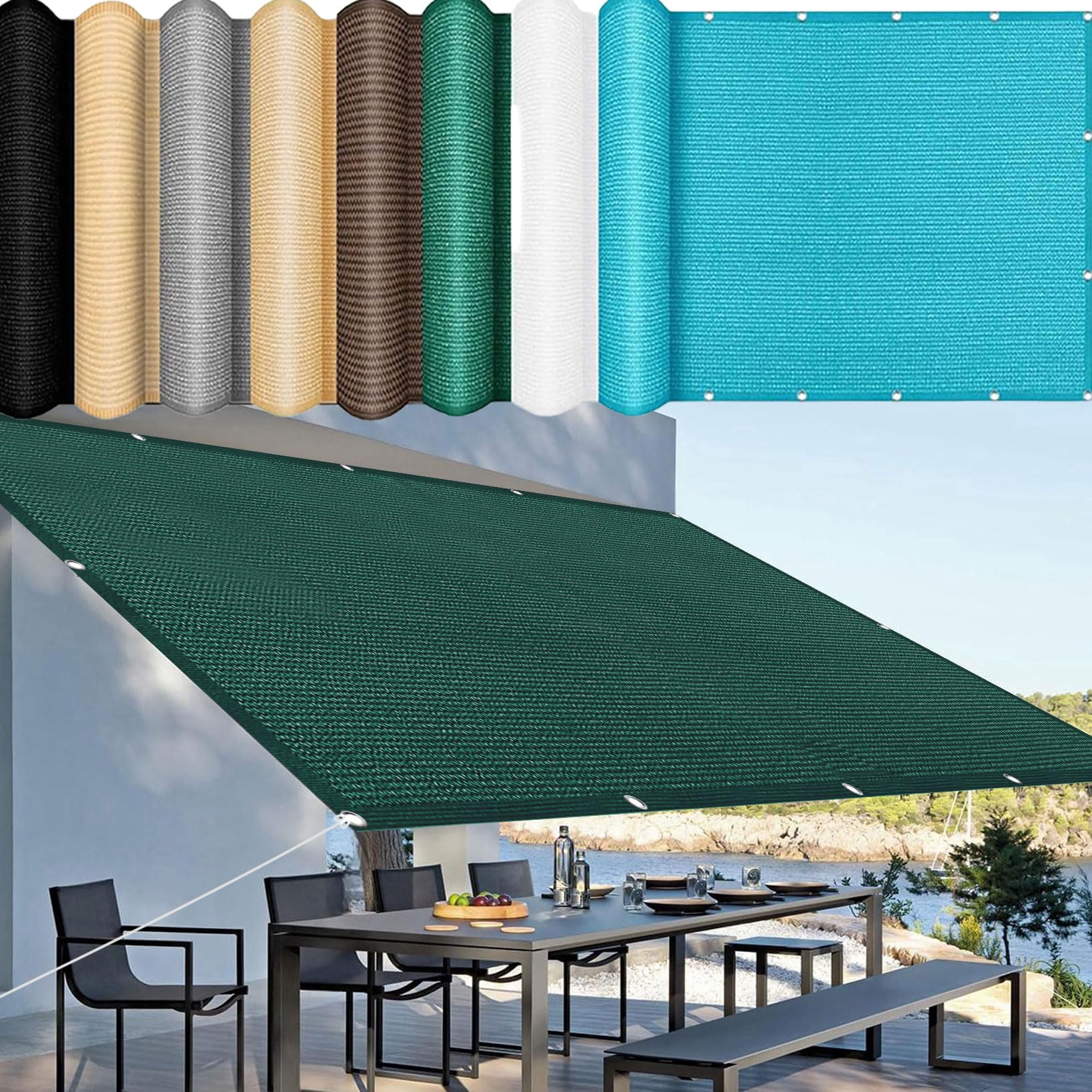 Voile d'ombrage rectangulaire 220x250 cm vert foncé pour pergola