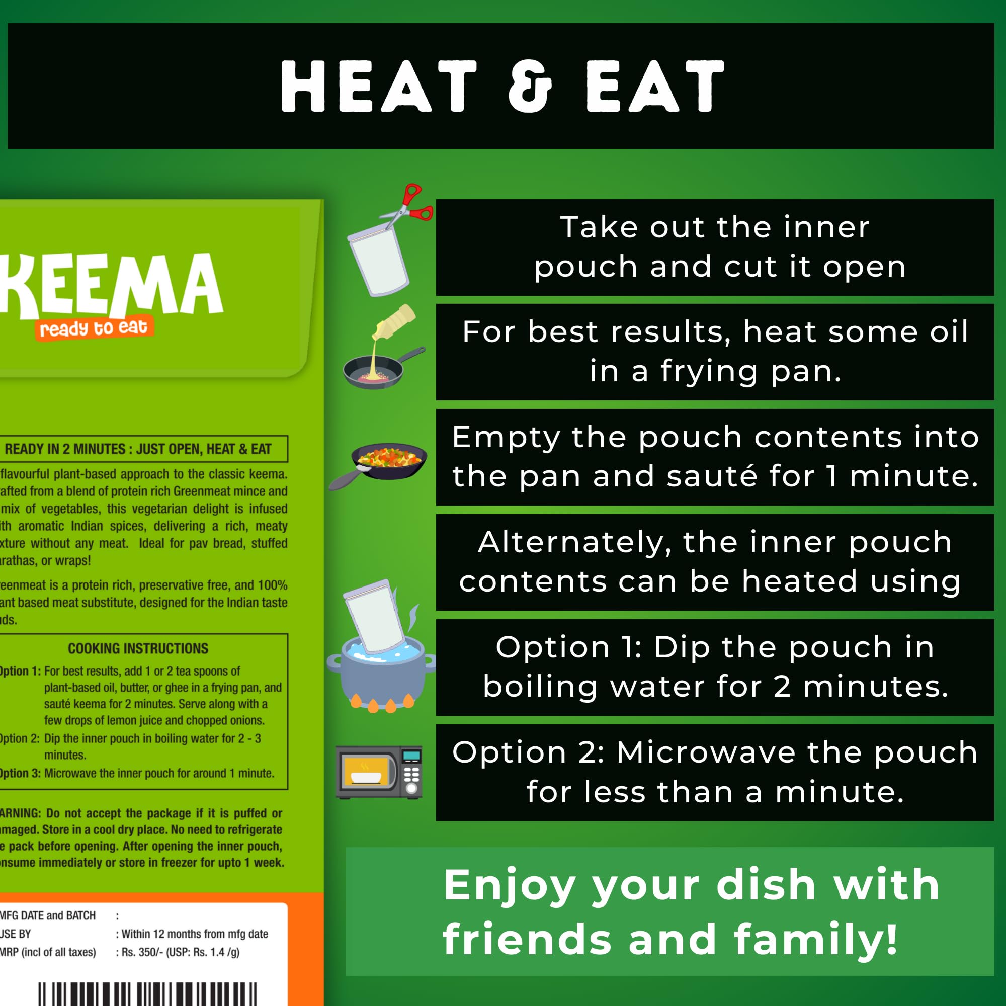Greenmeat Keema | Ready to Eat | 100% Plant Based & Vegetarian | Protein & Fibre Rich | Low Fat & Zero Cholesterol | No Preservatives | Pack of 1 (250g) 3