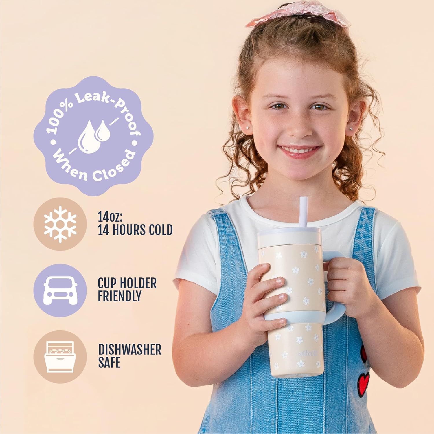 Ello Oasis 14oz Stainless Steel Tumbler - Orange Daisies - Image 3