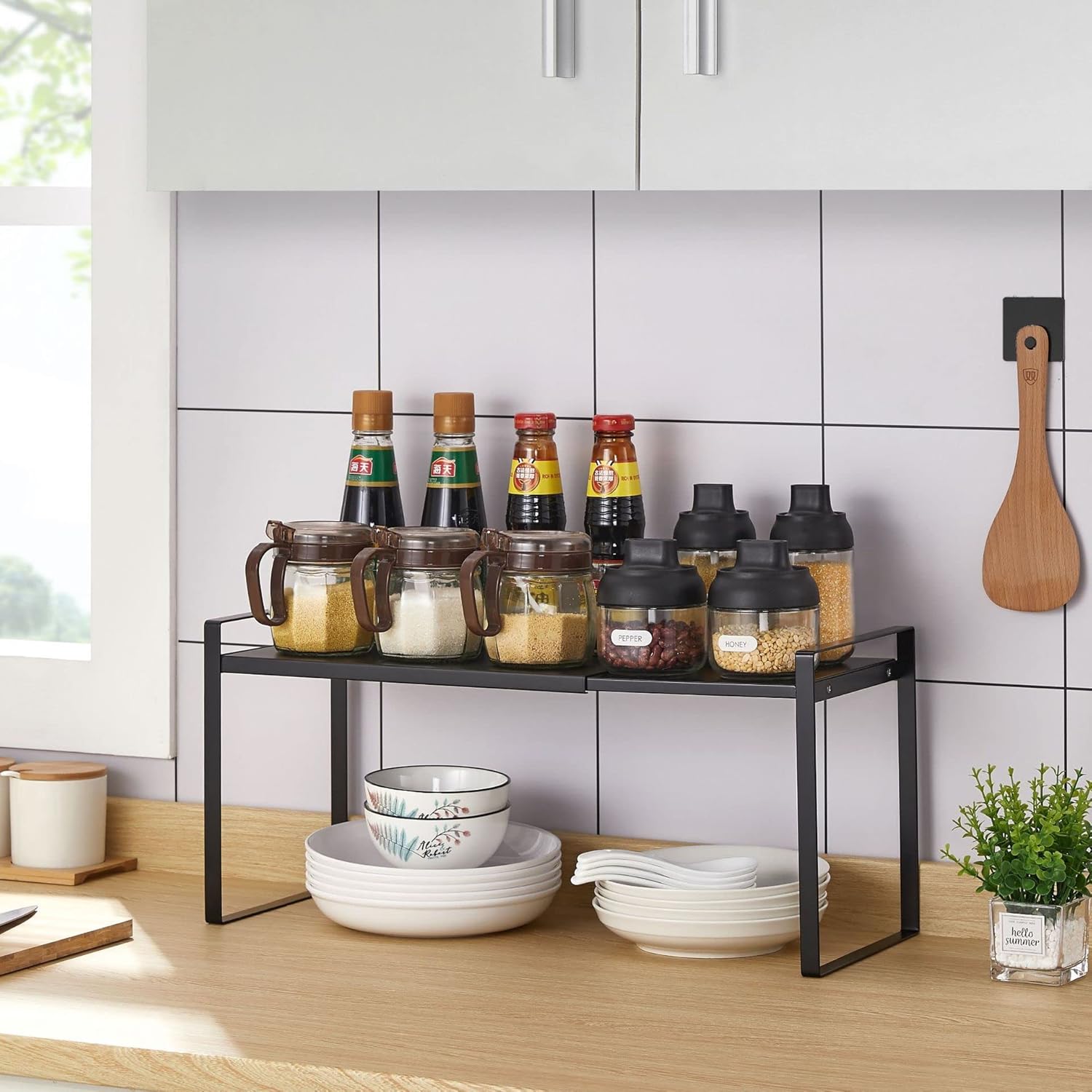 Expandable Shelf 14.1''23.6"(L), Kitchen Counter Shelf Organizer, HeavyDuty Metal