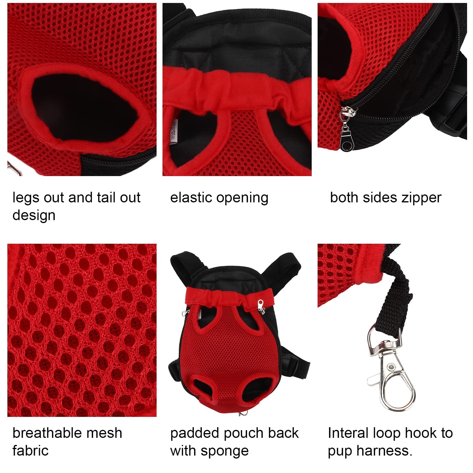 Haustiertrage Rucksack Hundetrage Brusttasche Freihändige Brusttrage Vierbeinige Rucksacktasche für Kleine Mittelgroße Hunde und Katzen Wandern Outdoor Reisen(S rot)