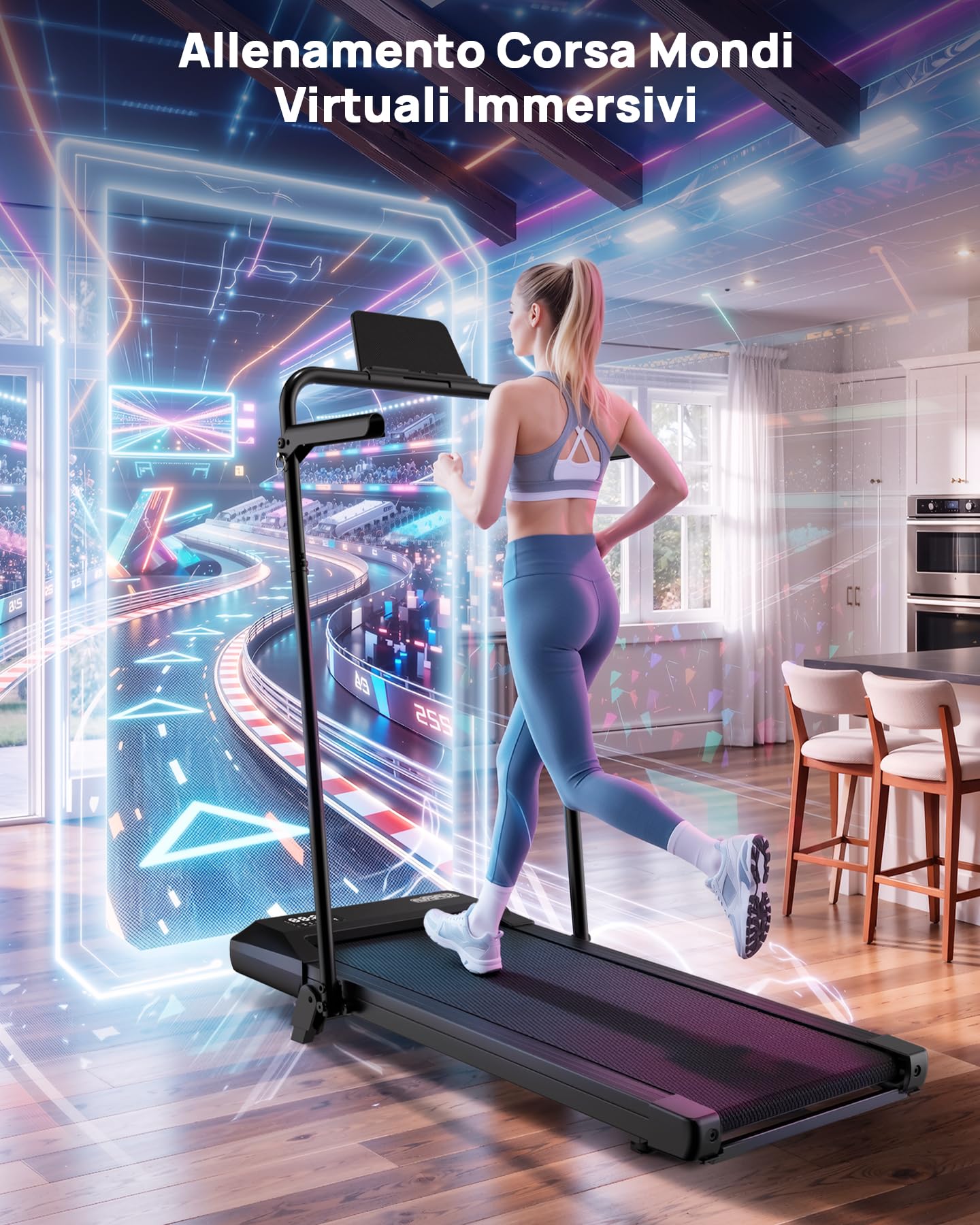Superun Tapis Roulant Salvaspazio Pieghevole 1-12km/h con Inclinazione 6%,3,0 CV Tapirulan Elettrico Mini Walking Pad Massima di 136 kg,Schermo LED, Telecomando, Controllo