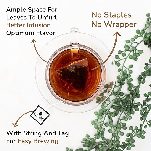 Vista 27 de BREWIX Bolsas de té de albahaca sagrada (15 bolsas de té piramidales) Camiseta con hojas de tulsi y manzanilla Sin cafeína, té de hierbas