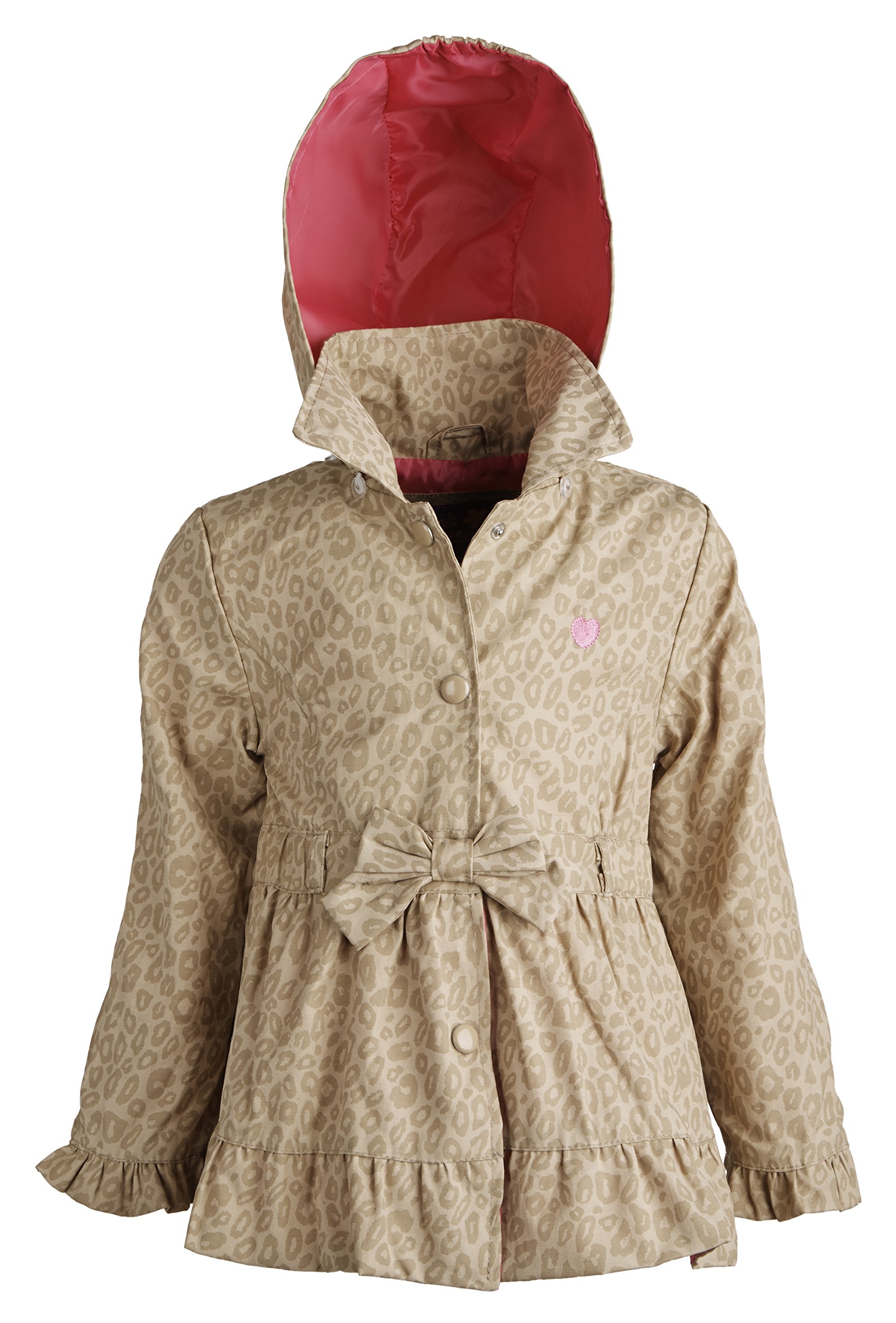 Pink Platinum Little Girls Waisted Leopard Spring Trenchcoat with Removable Hood - Khaki (Size 4T)