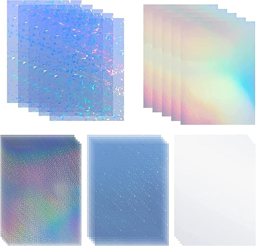 25 Sheets A4 Size (8.25”x11.7“)Holographic Sticker 5 Styles Mixed Clear Adhesive Laminted Film Holographic Overlay No need Machine
