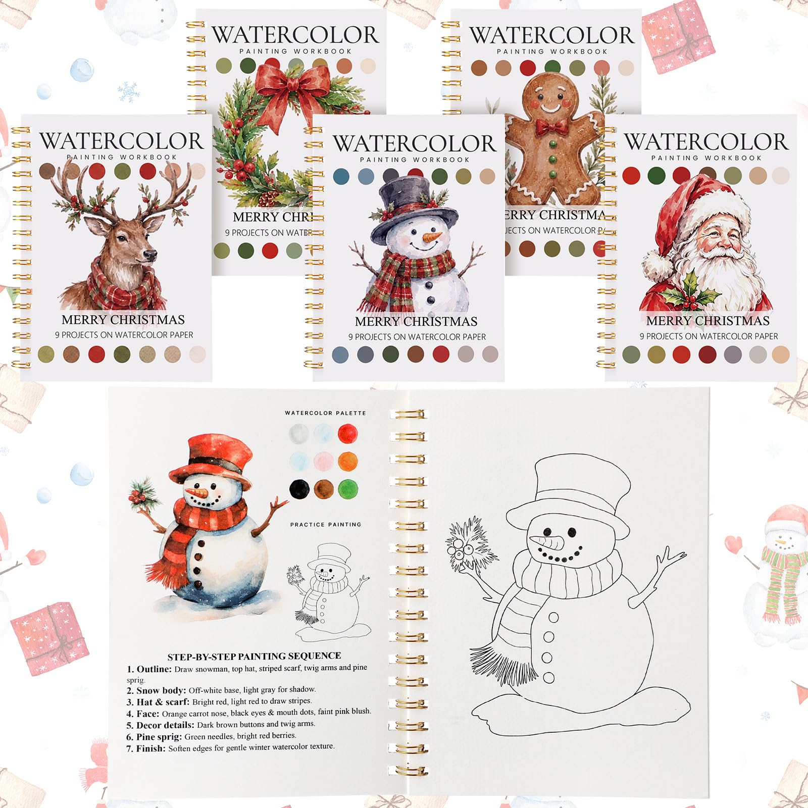 MotiMind Lot de 5 cahiers de coloriage aquarelle de Noël