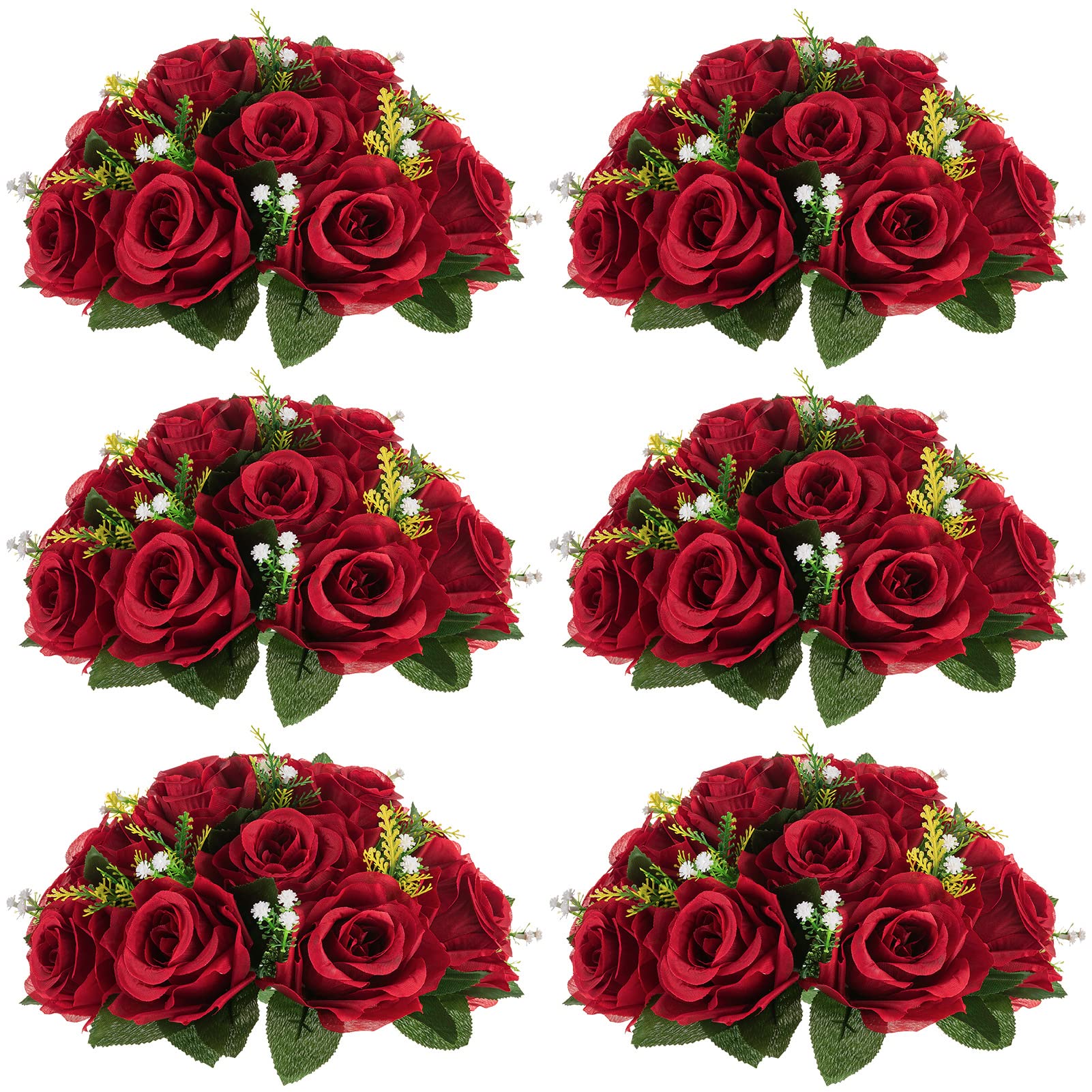 NUPTIO Flower Wedding Centrepieces for Tables - 6 Pcs 9.5in Diameter Crimson Artificial Flowers Rose Ball for Centerpieces Table - Fake Rose Arrangements for Weddings Birthday Party Decor