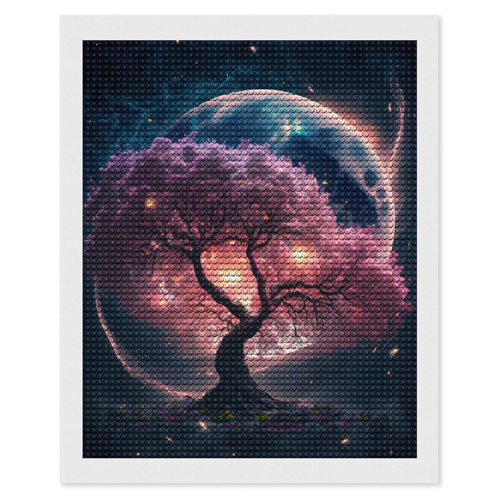 Junmoney Cosmic Sakura Tree Diamond Painting Kit 16"x20", Easy Handmade Project, Cosy Home Accent, for Craft Lovers, Holiday Gift Idea
