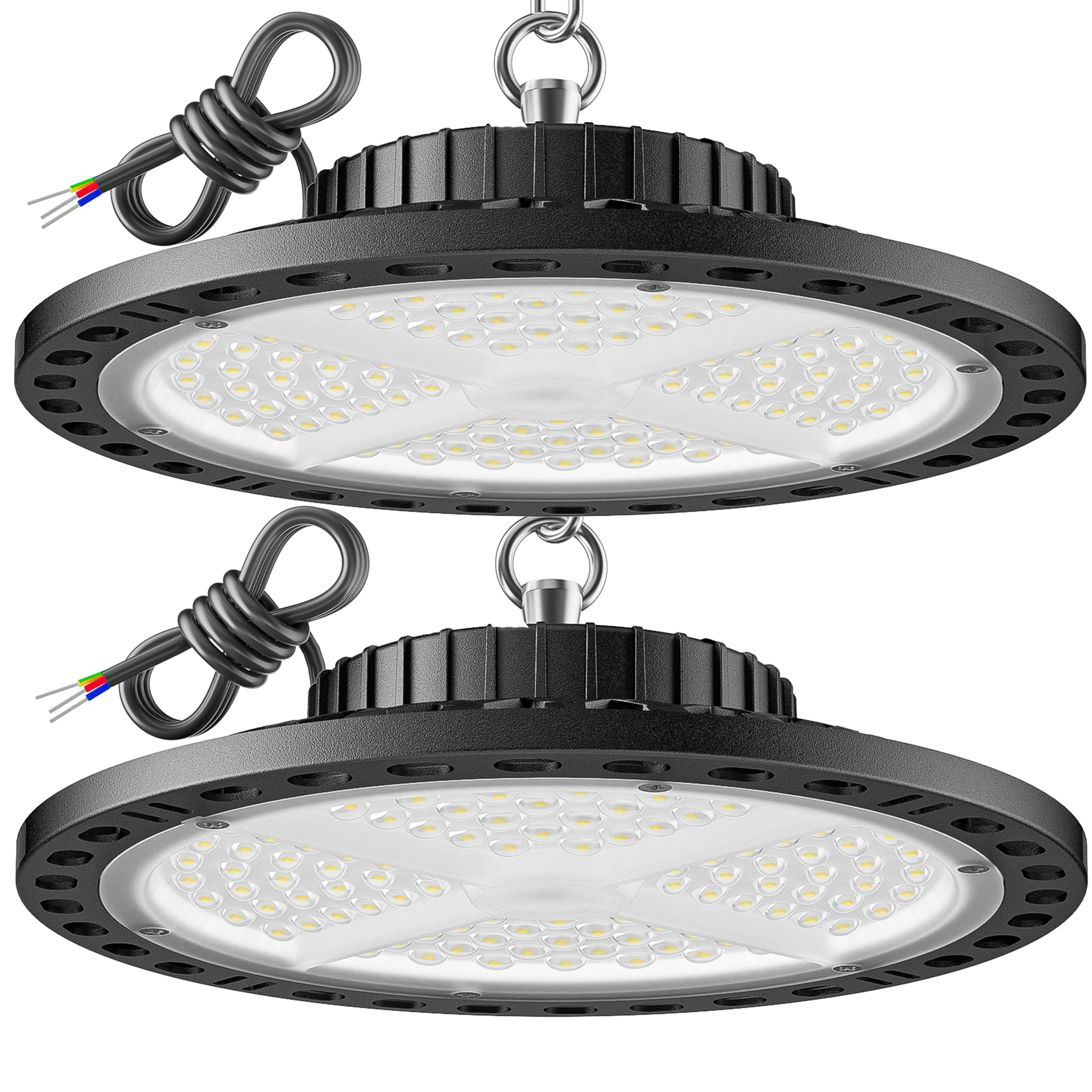 100W UFO LED Lámpara de Alta Bahía, 2 Paquetes 10000LM Focos Led Nave Industrial 6500K Blanco Frío, IP65 Impermeable High Bay Luces para Techo de Taller, Garaje, Fábrica, Almacenes, Estadio