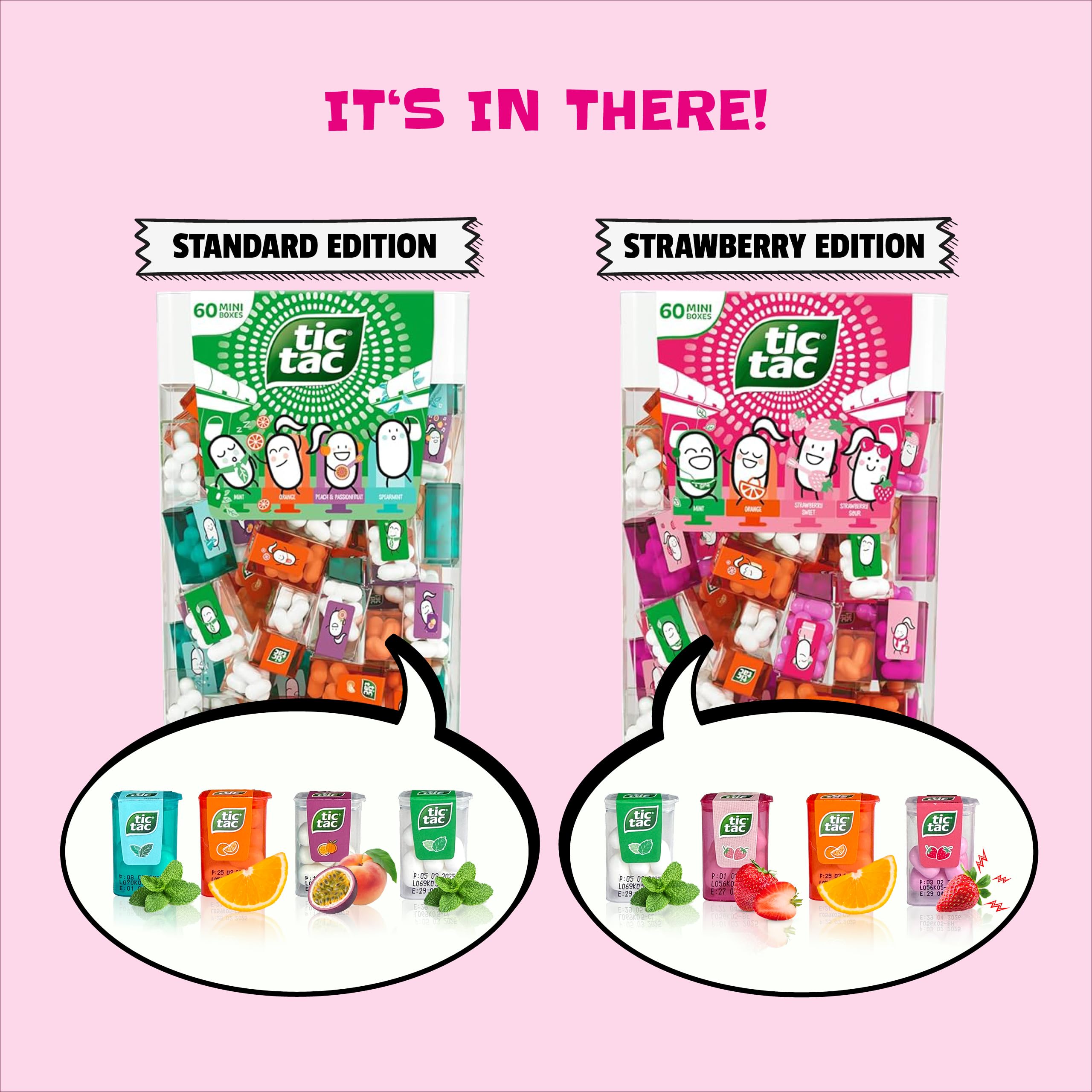 Tic Tac Travels mix 2 x 228 g – Needforsweet Box – idealny towarzysz na co dzień i w podróży, odświeżacz do ust, drażetki w kolorze truskawkowym i miętowym