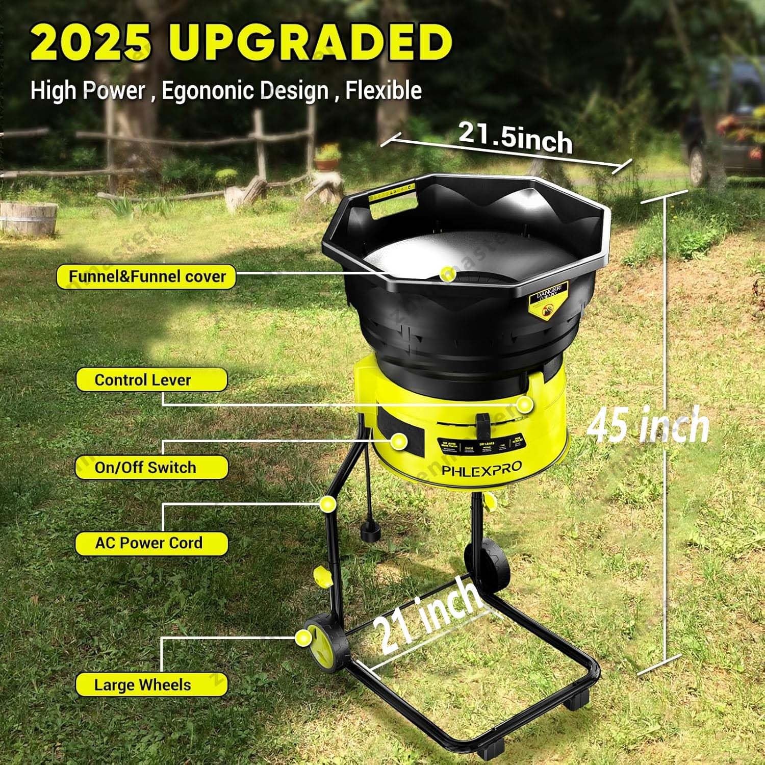 Biotrituradora Eléctrica 2500W Con Bolsa Recolectora Y Ruedas, Trituradora De Hojas 8000 RPM, Compostador Seguro Bladeless, Jardín Limpio Todo El Año(Powercordx10m)