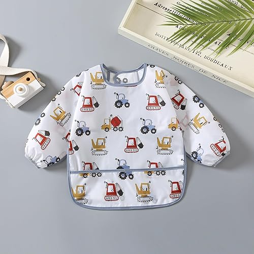 Miniatura 3 de YeeLauf Babero con mangas, paquete de 5, baberos impermeables para bebés de 3 a 24 meses de limpieza