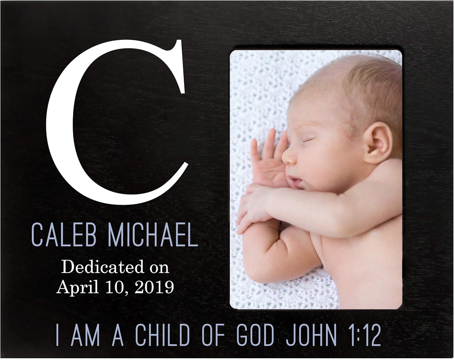 LifeSong Milestones Personalized Baby Birth Newborn Announcement Arrival Photo Frame with Stats Blessing For Child 8” x 10” Picture Frame Holds 4” x 6” Photo I Am A (Scripture Grey)