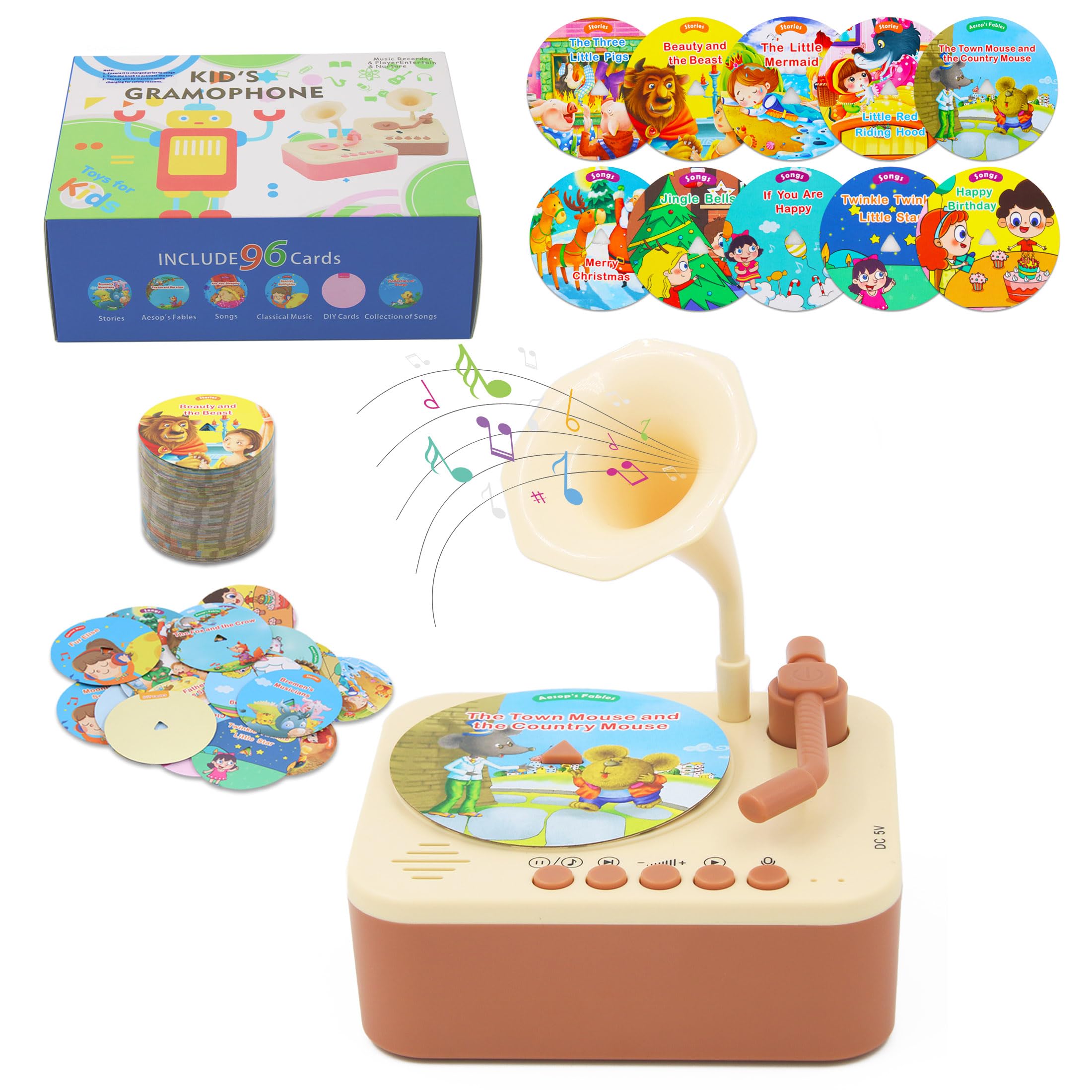 Ghousetec Kids Phonograph with 96 Learning Cards, Children's Story