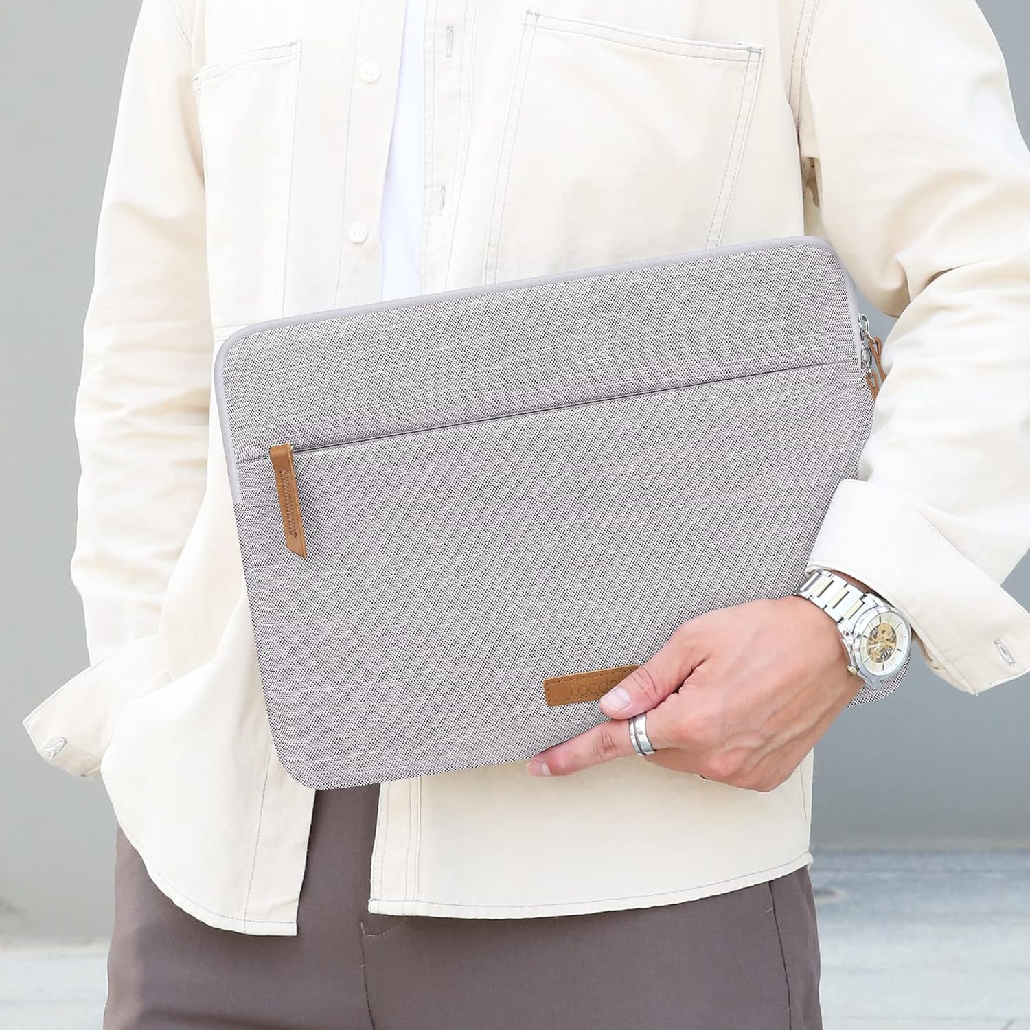 Lacdo 360° Protective Laptop Sleeve Case for 13 inch New MacBook Air M2 A2681 M1 A2337 A2179 2022-2018, 13" New MacBook Pro M2 M1 A2338 A2289 A2251 2022-2016, 12.9" iPad Pro with Accessory Bag, Gray