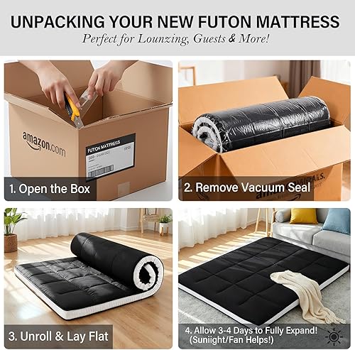 Miniatura 9 de Tiita Colchón japonés de suelo, colchón futón de 4 pulgadas de grosor con bolsa de almacenamiento y 2 correas, tapete de tatami para dormir tamaño