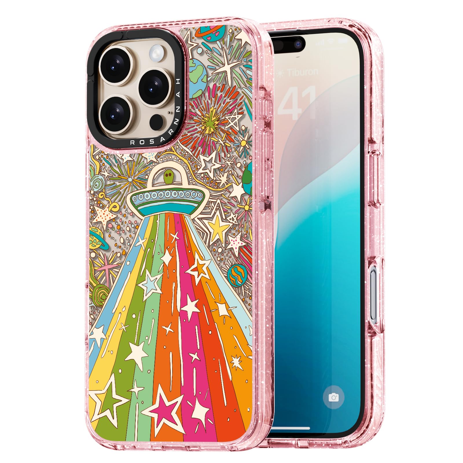 Coque iPhone 16 Pro Max antichoc résistant aux chutes de 2m rose pailleté - 8
