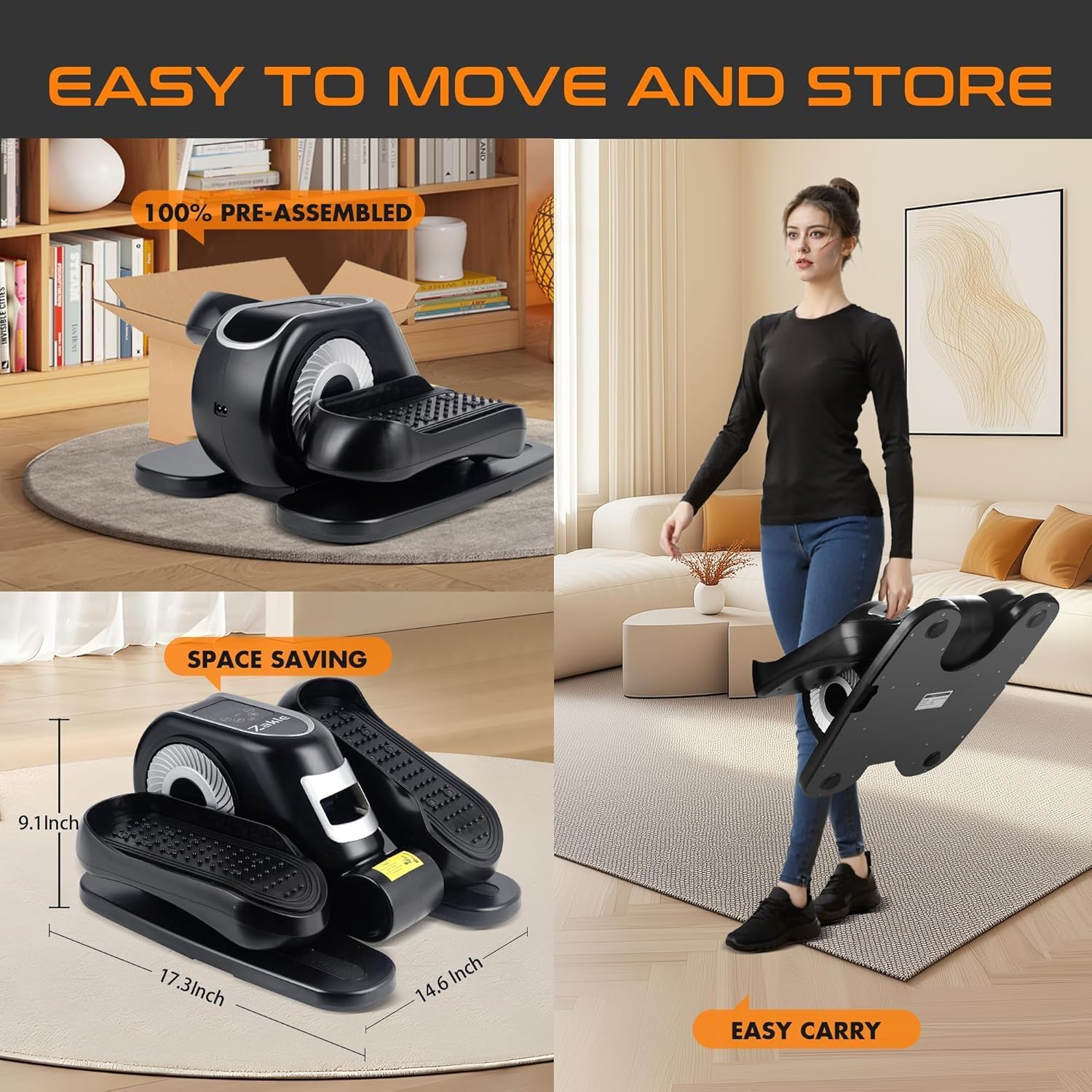 Zakle Under Desk Elliptical Machine, Electric Elliptical Training Machine w/Remote Control, 12 Speed Levels, Quiet Seated Pedal Exerciser for Home Office - Image 6