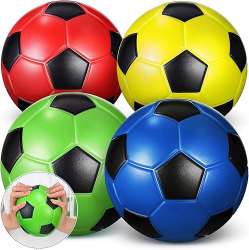 Miniatura 1 de Junkin 4 pelotas de fútbol de espuma suave para niños principiantes de 6 pulgadas, tamaño oficial 2 para interiores y exteriores, mini pelota de