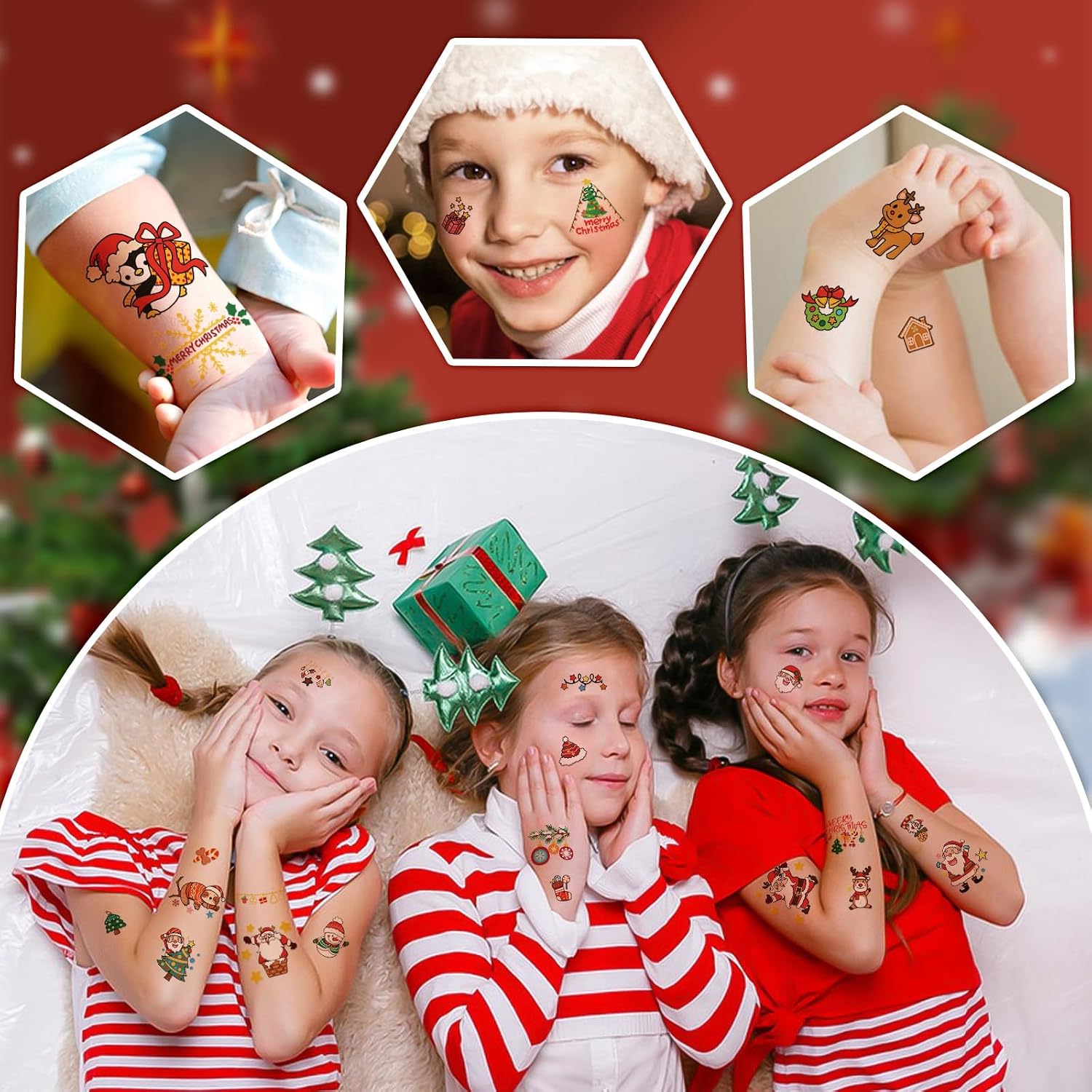 350+ PCS Christmas Temporary Tattoos for Kids, Xmas Santa Claus Snowman Penguin Elk Tattoos Stickers, Christmas Stocking Stuffers Fake Tattoos for Girls Boys, Party Supplies Favors Decors, 36 Sheets image 4