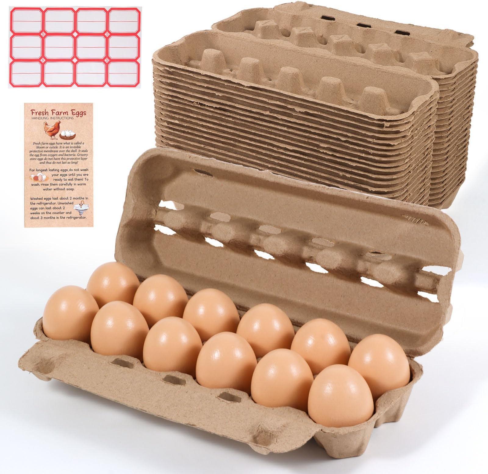 DecarDamai 24-Pack Bulk Empty Jumbo Egg Cartons for Storage, 12-Count Natural Paper Pulp Reusable & Sturdy Design (Duck Egg Storage Containers)
