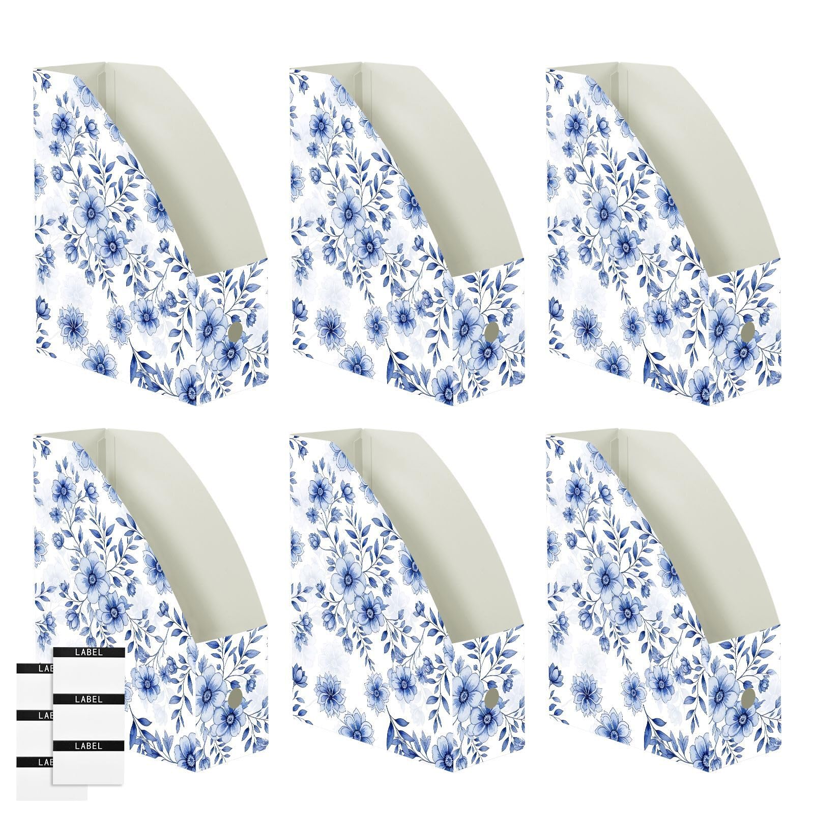 Organiseur de dossiers à motif floral bleu aquarelle avec ouvertures pour