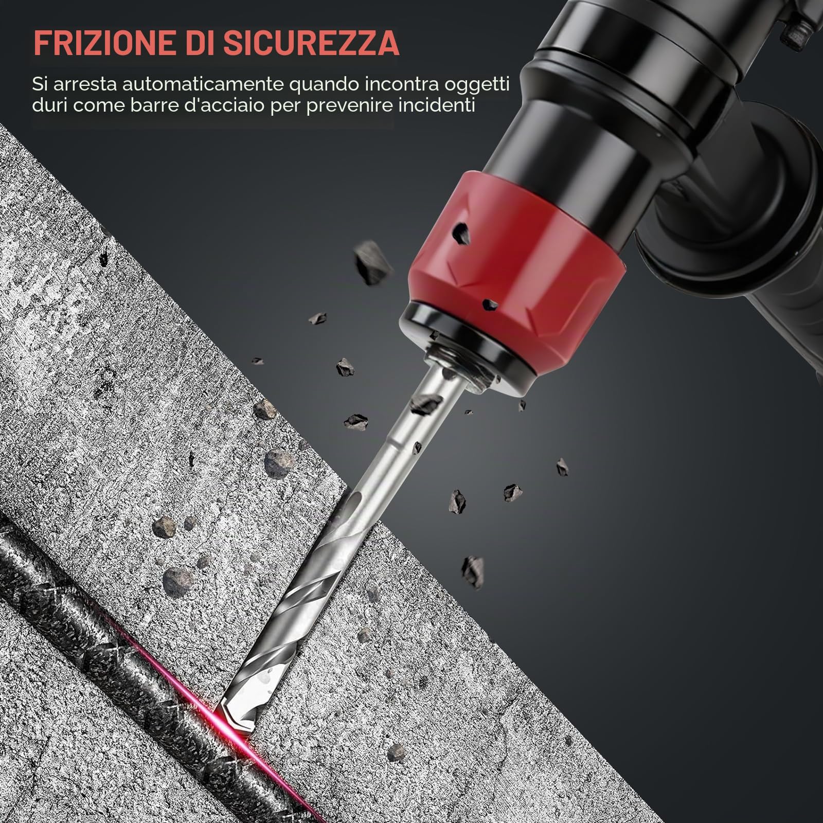 Martello Perforatore SDS Plus con Filo 1300W 6J, 4 in 1 Trapano a Percussione Cablato, 6 Velocità 4000RPM, Frizione di Sicurezza e Maniglia Antivibrante, Perfora Cemento e Mattoni Senza Sforzo