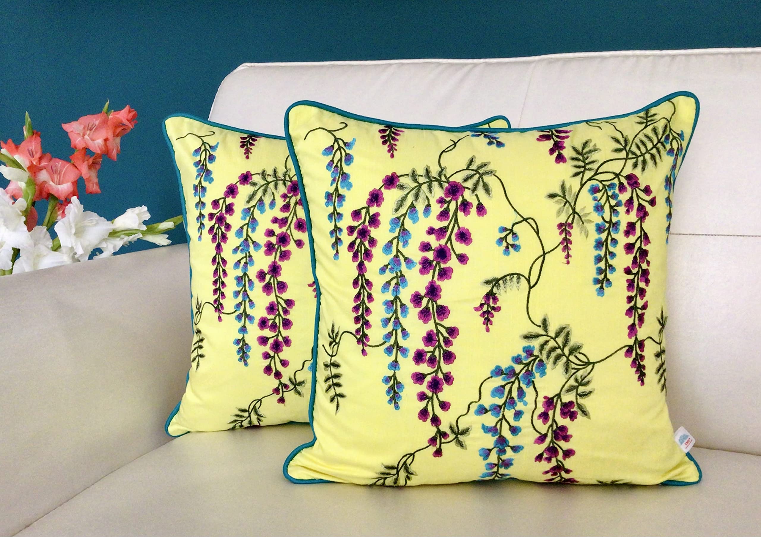 Wisteria Embroidered Cushion Covers - Ocean Blue -7