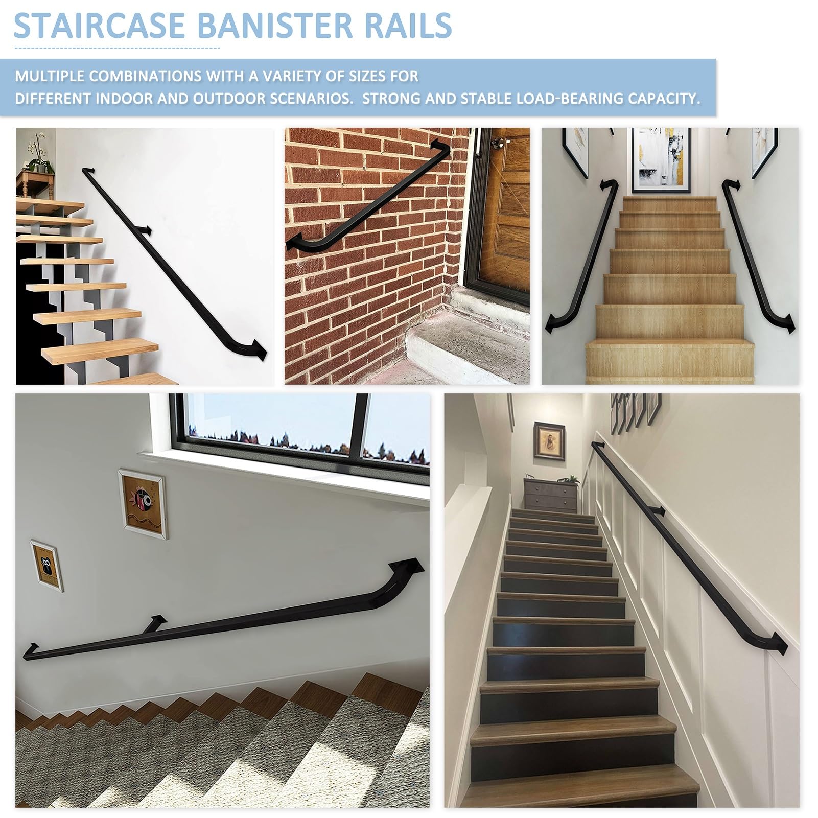 Rampe D'escalier En Fer Forgé Blanc Pour Intérieur Et Extérieur – 1 M, 1,5 M, 2 M, 2,5 M, 3 M, Rampes D'escalier Extérieures, Balustrade Murale, Barre