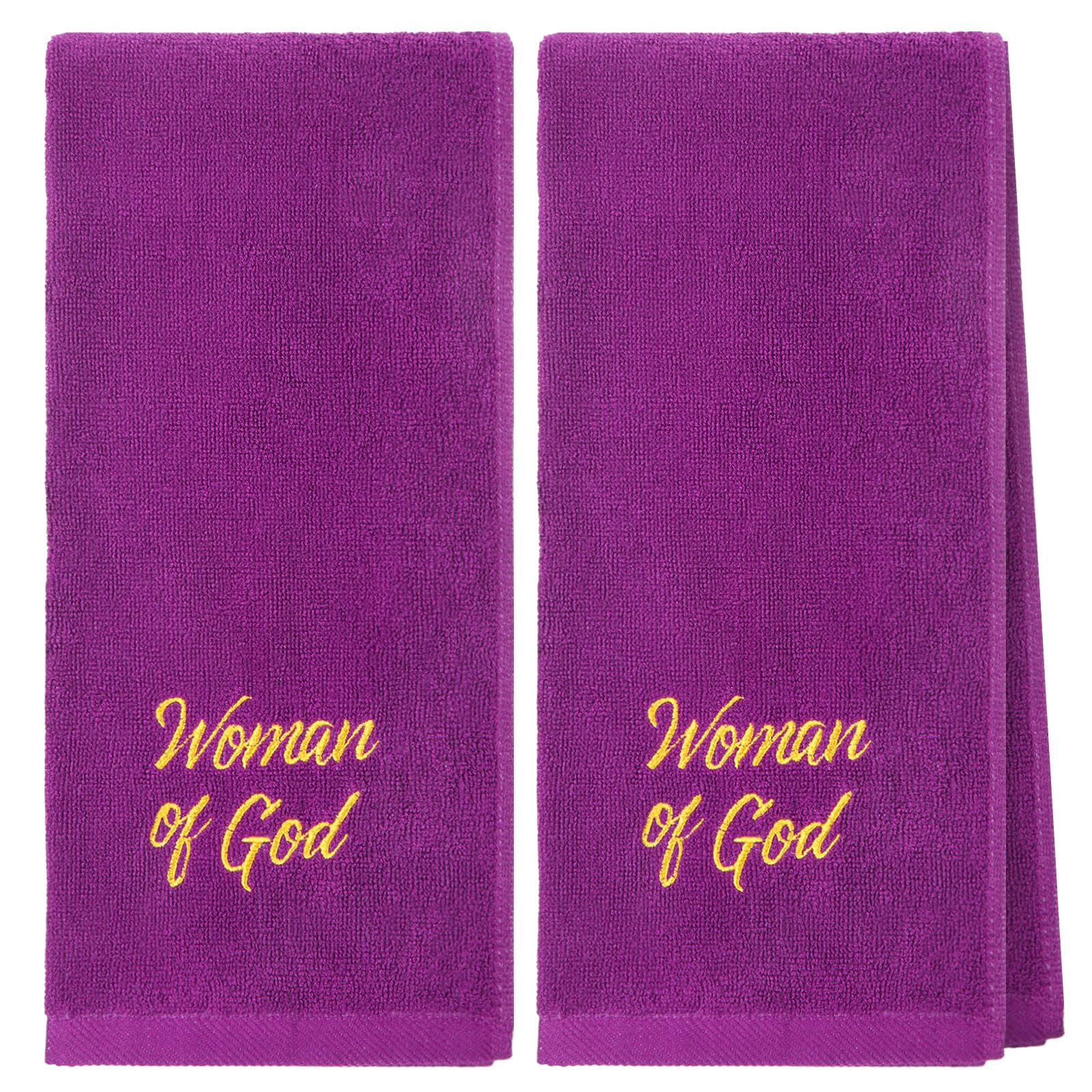 Buryeah 2 Pcs Pastor Towels for Men Pastor Hand Towel Clergy Hand Towels Man of God Towel Embroidered Hand Towels for Pastor Father's Gift(Woman of God,Purple)