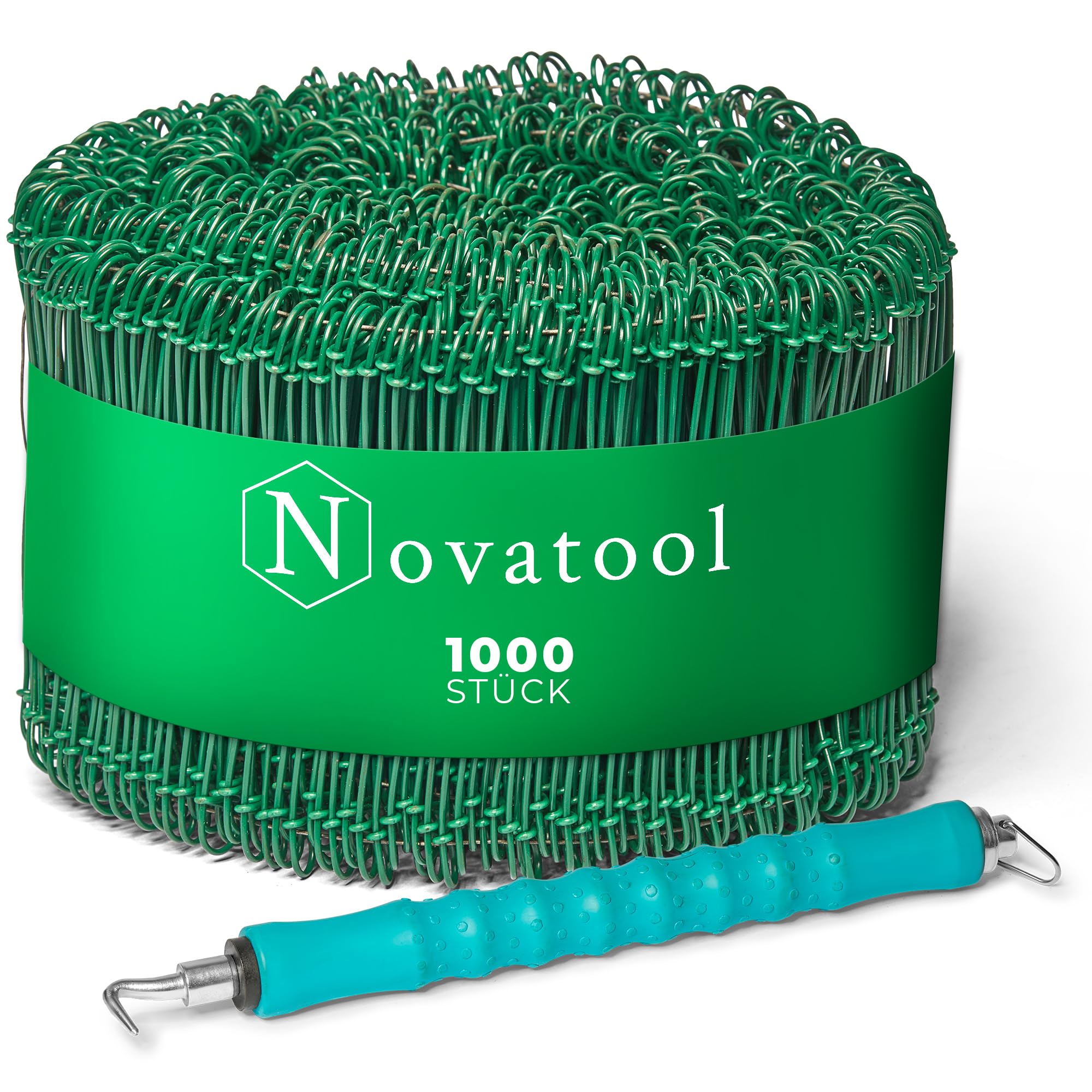 Novatool Drillapparat Driller + 1000 Stück Rödeldraht mit Ösen 1,4 x 180mm Bindedraht Grün ummantelt, Drilldraht, Drahtbinder, Ösendraht, Rödelzange bewehrungsverbinder Alternative Eisenbindegeräte