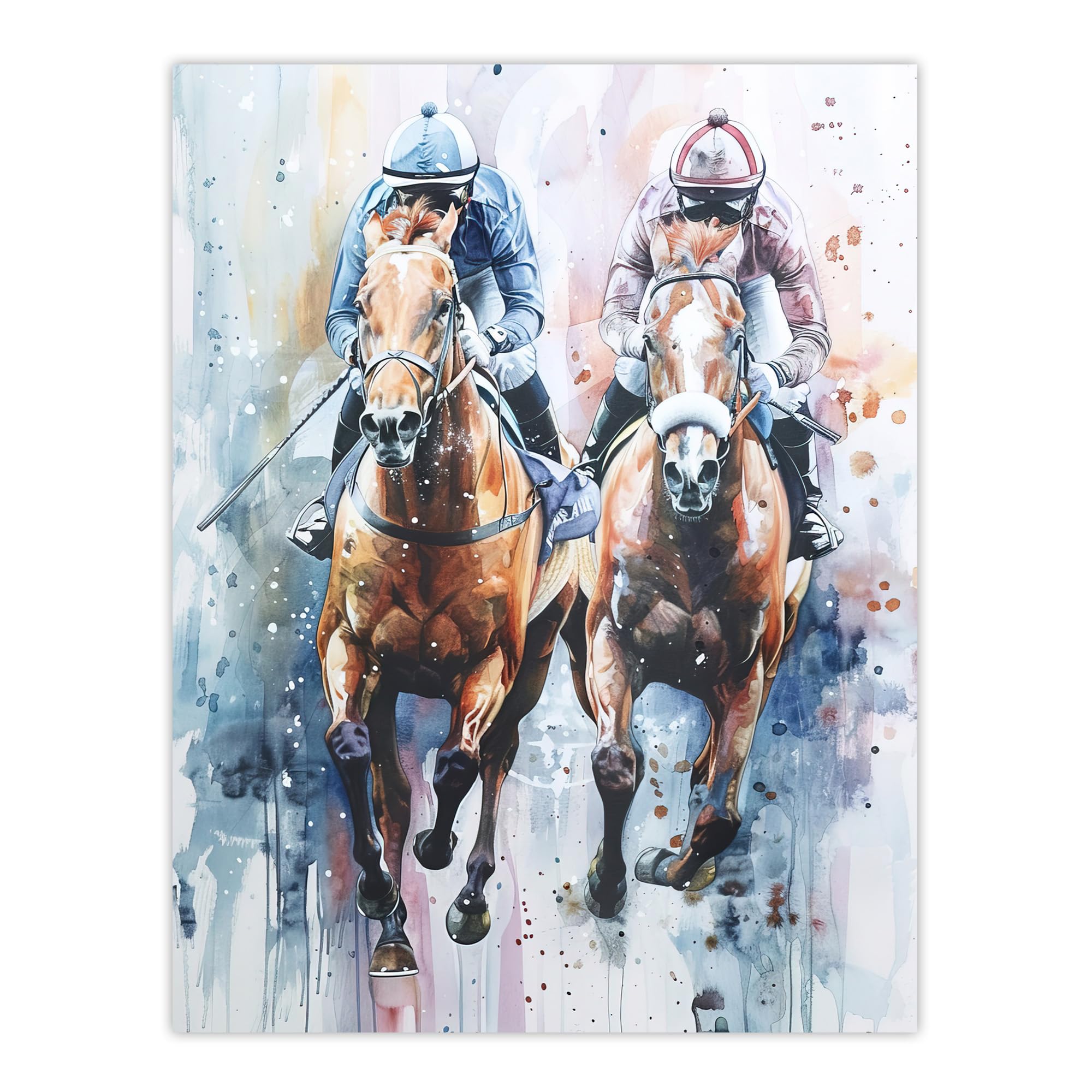 Artery8 Jockeys on Racehorses Modern Pastel Watercolour Living Room Large Wall Art Poster Print Thick Paper 18X24 Inch