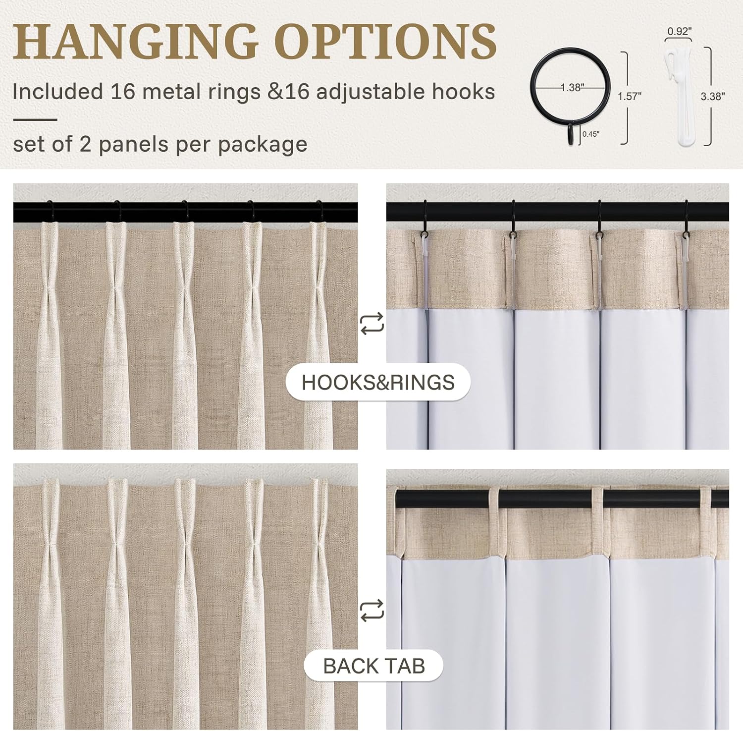 Pencil Pinch Pleated Natural Blackout Curtains 84 Inch Length 2 Panels Set for Bedroom,Viral Memory Trained Thick Linen Textured Living Room Cozy Farmhouse Window Drapes 7FT Long 50"Wide(Hook&Rings) thumbnail