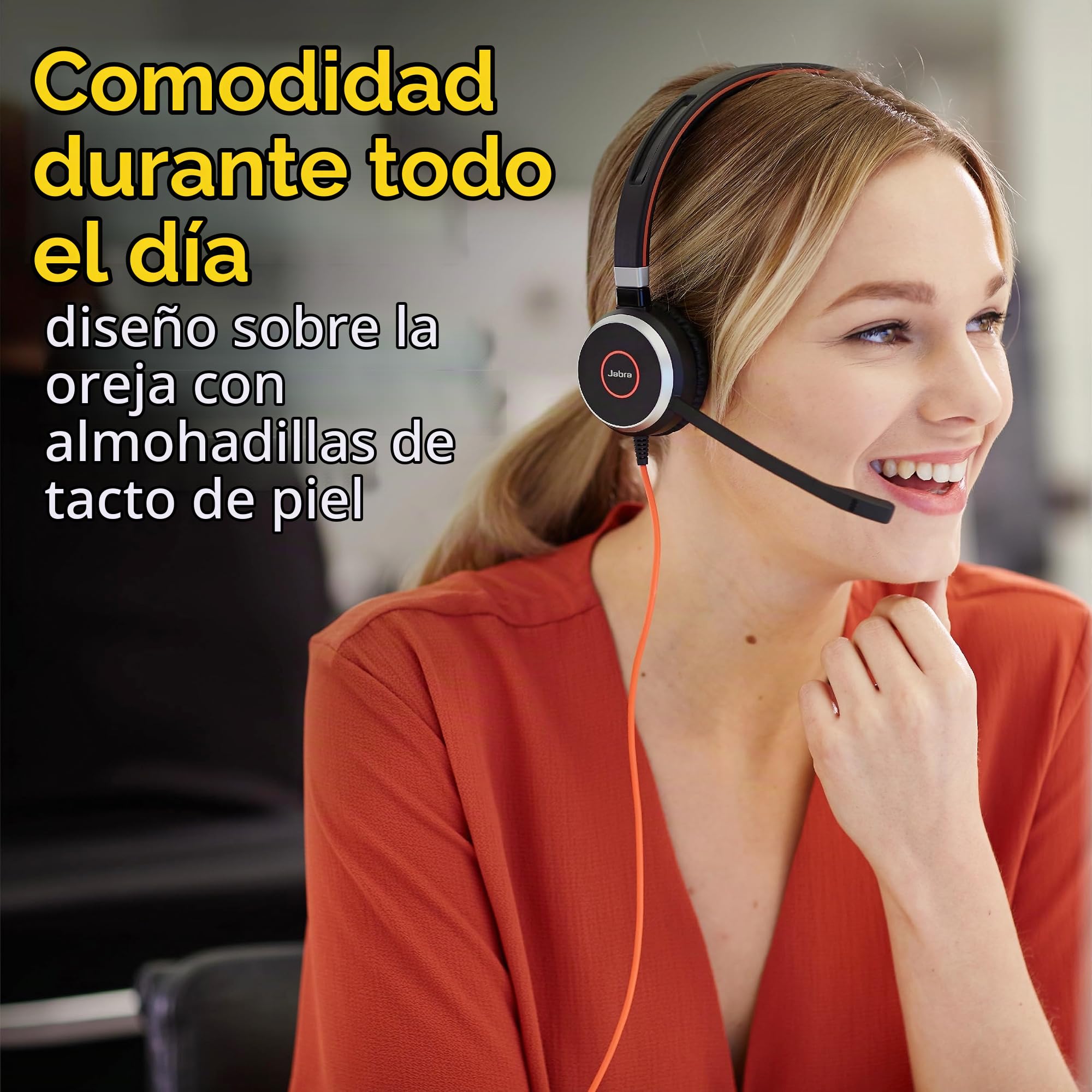 Jabra Evolve 40 MS - Auricular Monoaural Certificado por Microsoft para VoIP Softphone - Cancelación Pasiva de Ruido - Cable USB-A con Unidad de Control - Negro