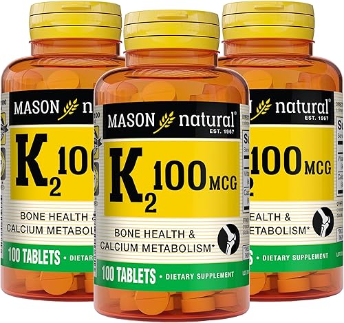 MASON NATURAL Vitamina K2 100 mcg con calcio Apoya la salud cardiovascular, ósea y muscular, promueve el metabolismo del calcio, sistema