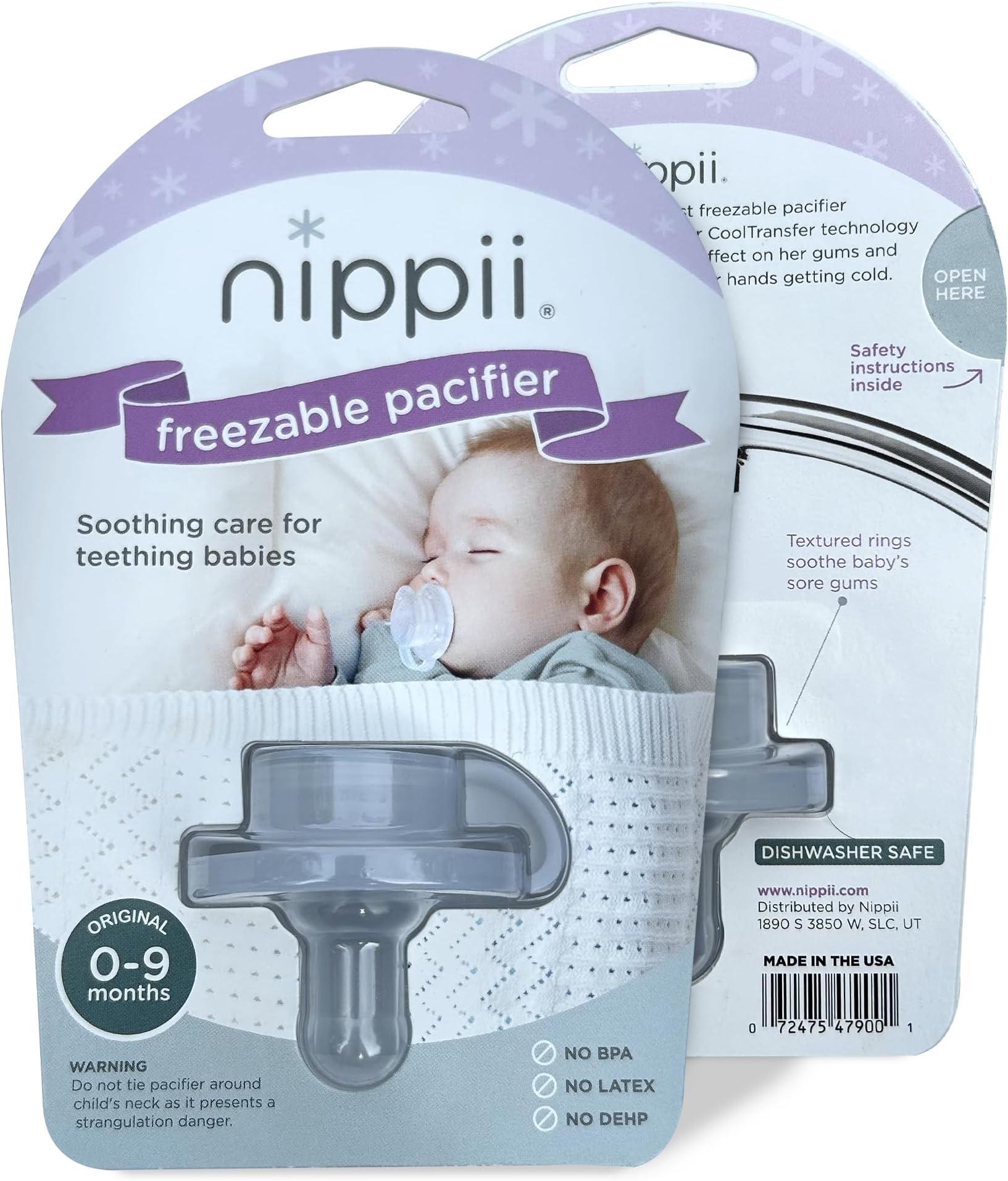 Nippii Freezable Pacifier for Baby Teething Relief - Safe Infant Teether with Cooling Effect - Easy to Clean, Medical Grade Soft Silicone - BPA Free - for Babies 0-9 Months - Made in USA