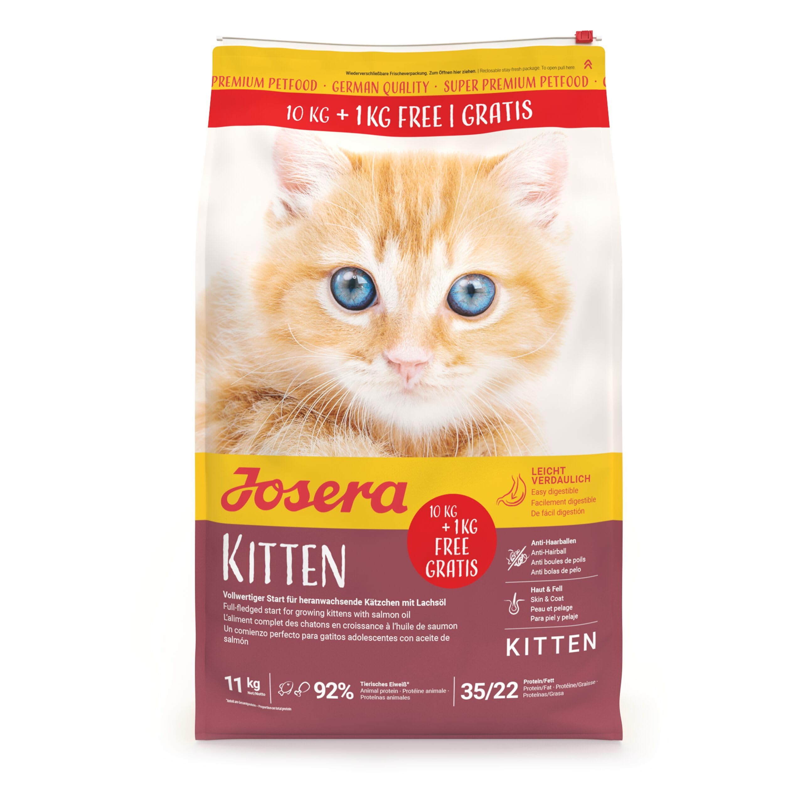 JOSERA Gatitos (1 x 10 + 1 kg) | Gatitos | Comida Seca Premium para Gatos en Crecimiento y Madres de Gato en el período de Lactancia, salmón y Aves de Corral, fácil de digerir, sin Trigo, 1 Unidad