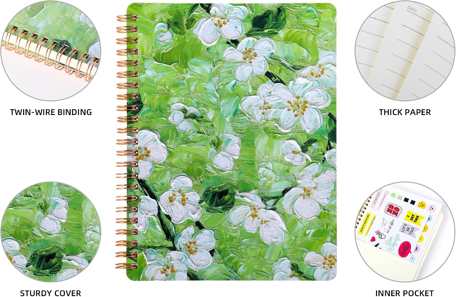 Spiral Notebook for Women, 8.25" x 6.25" Journal with Durable Hardcover and 160 Lined Pages with Large Pockets - Perfect to Stay Organized and Boost Productivity at Work or School(flowers-G) image 2
